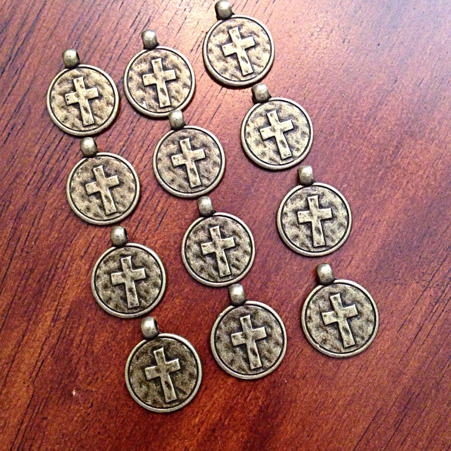 30pcs, Hammered Cross Charms, Antique Bronze Cross Charms, Round Cross Charms, Disc Cross Charms, Coin Cross Charms, DIY Jewelry, Findings