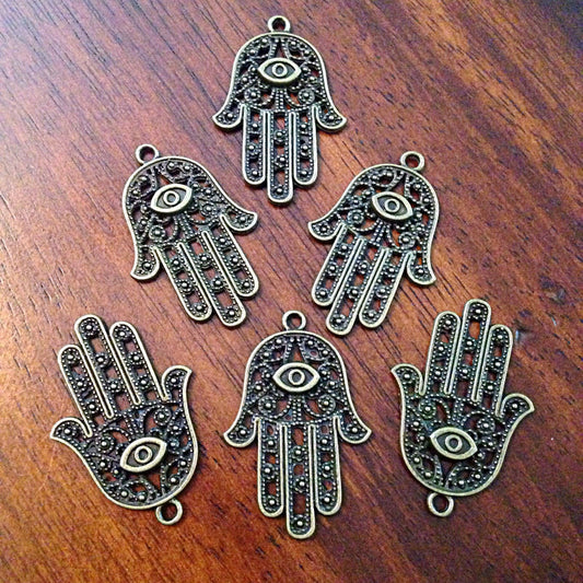 6 Large Hamsa Hand Charms, Antique Bronze Charms, Hamsa Hand, Yoga Charms, Meditation Charms, Buddha, Craft and Jewelry Supplies, Findings