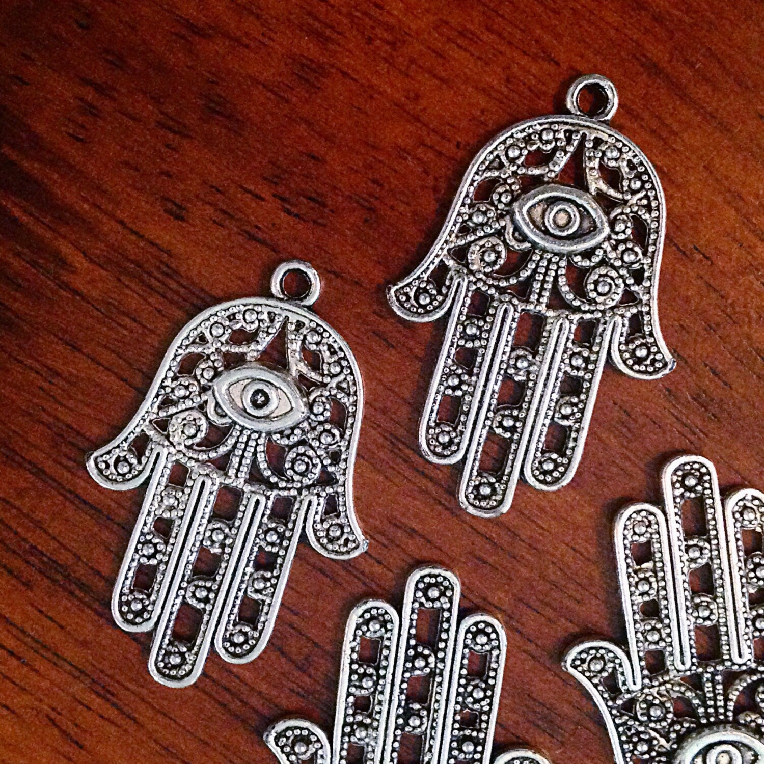8 Large Hamsa Hand Charms, Antique Silver Charms, Hamsa Hand Pendant, Buddhist Gifts, Yoga Charms, Om, Buddha, CraftsAnd Jewelry Supplies