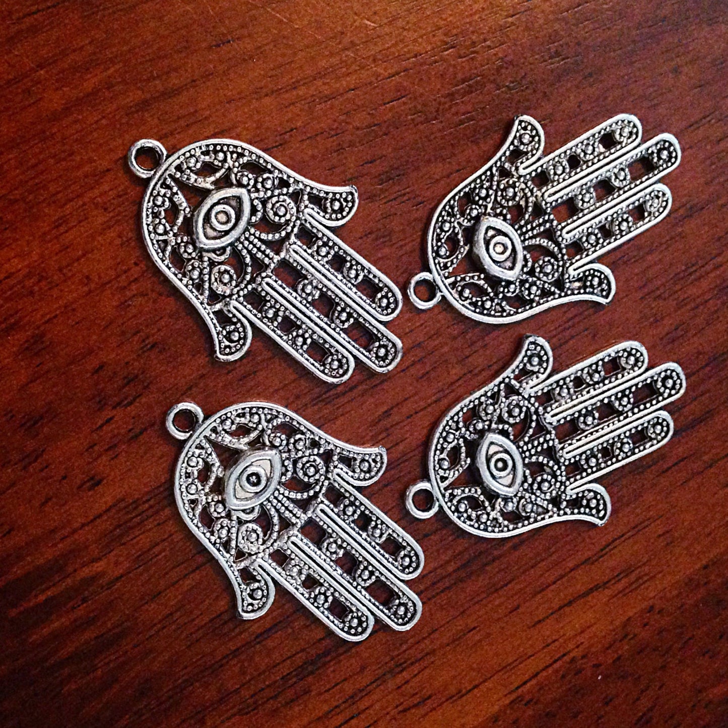 8 Large Hamsa Hand Charms, Antique Silver Charms, Hamsa Hand Pendant, Buddhist Gifts, Yoga Charms, Om, Buddha, CraftsAnd Jewelry Supplies