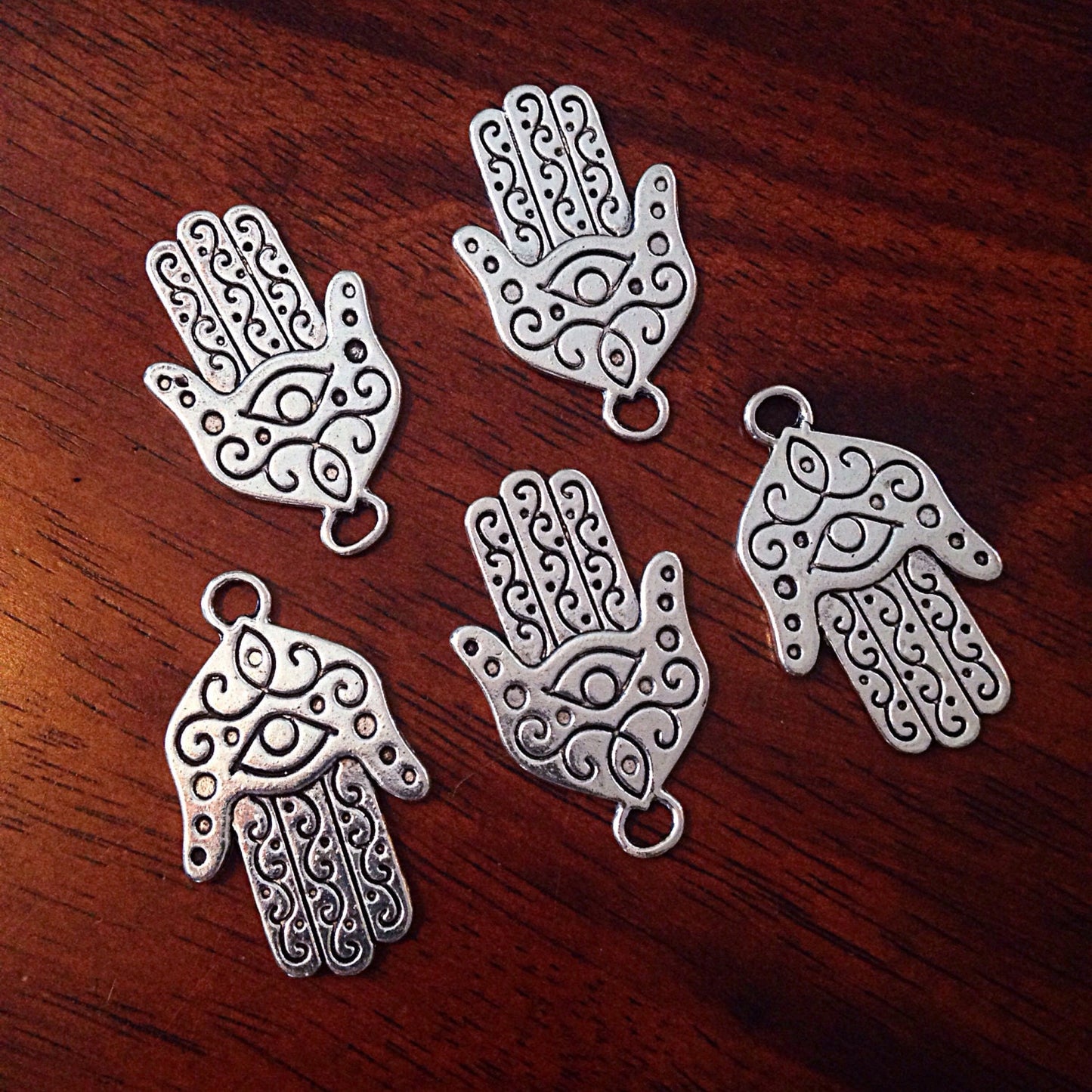 8 Large Hamsa Hand Charms, Antique Silver Charms, Hamsa Hand Pendant, Buddhist Gifts, Yoga Charms, Om, Buddha, CraftsAnd Jewelry Supplies