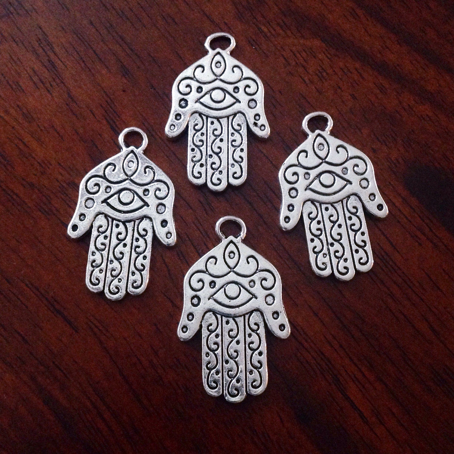 8 Large Hamsa Hand Charms, Antique Silver Charms, Hamsa Hand Pendant, Buddhist Gifts, Yoga Charms, Om, Buddha, CraftsAnd Jewelry Supplies