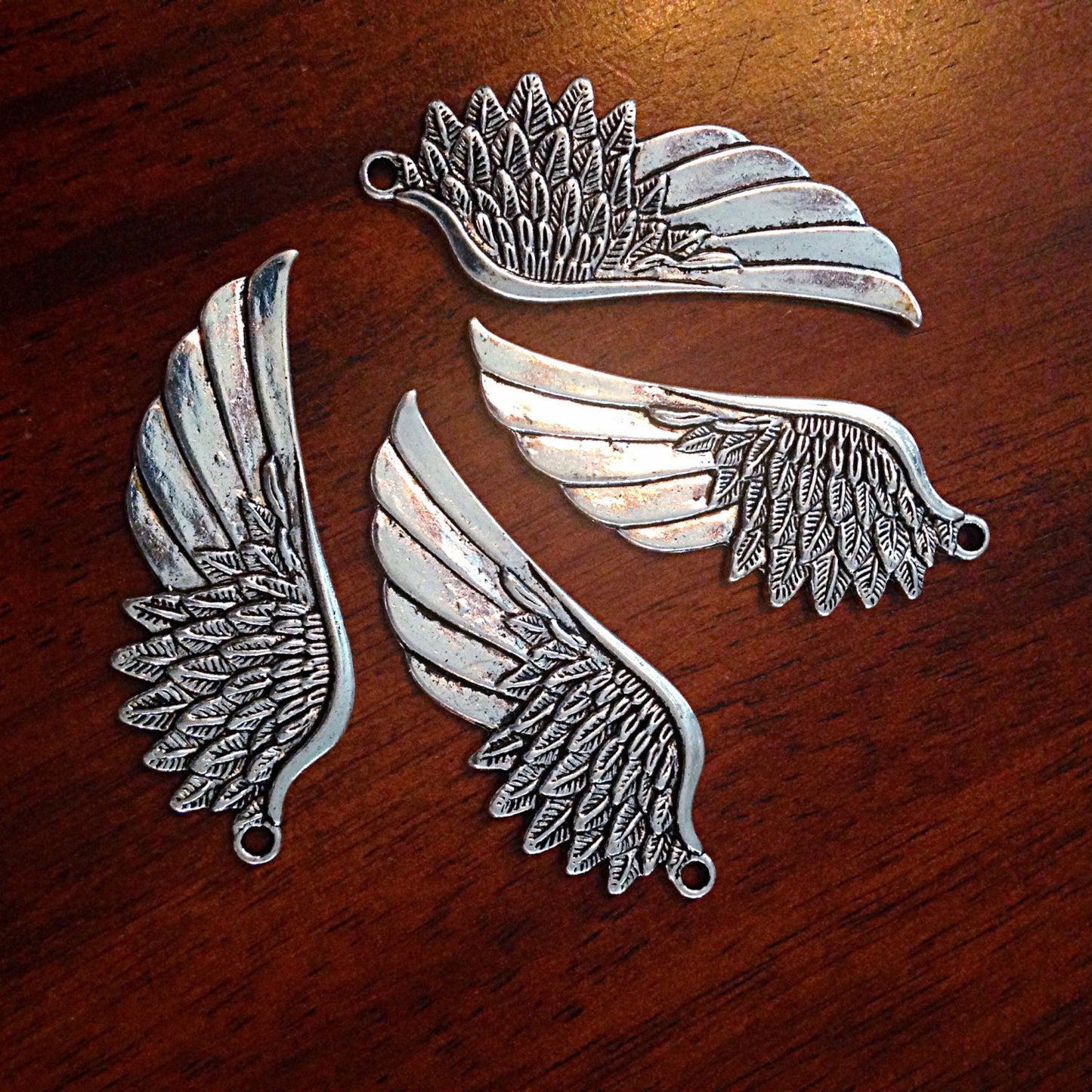 5 Large Silver Wing Pendants, Antique Silver Wing, Angel Wing Charms, Feather Charms, Crafts and Jewelry Making Supplies and Findings