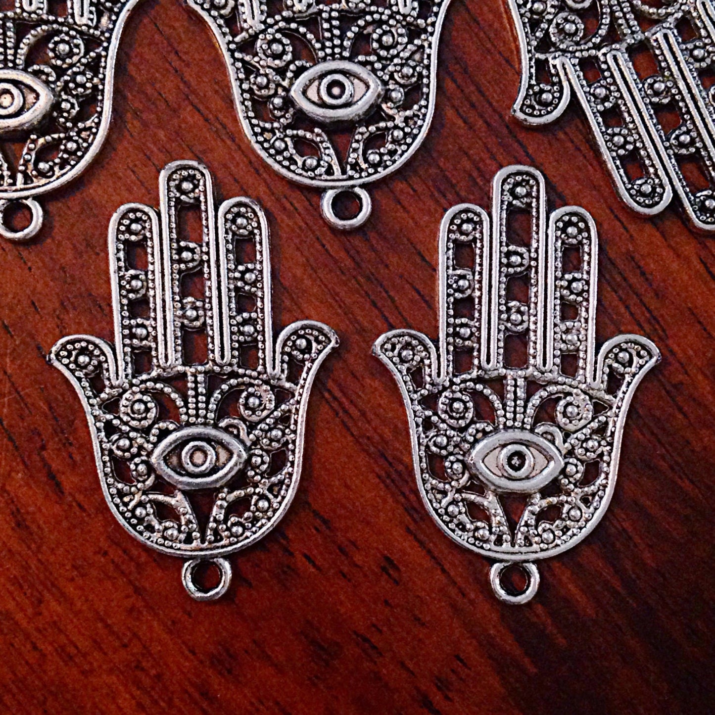 8 Large Hamsa Hand Charms, Antique Silver Charms, Hamsa Hand Pendant, Buddhist Gifts, Yoga Charms, Om, Buddha, CraftsAnd Jewelry Supplies