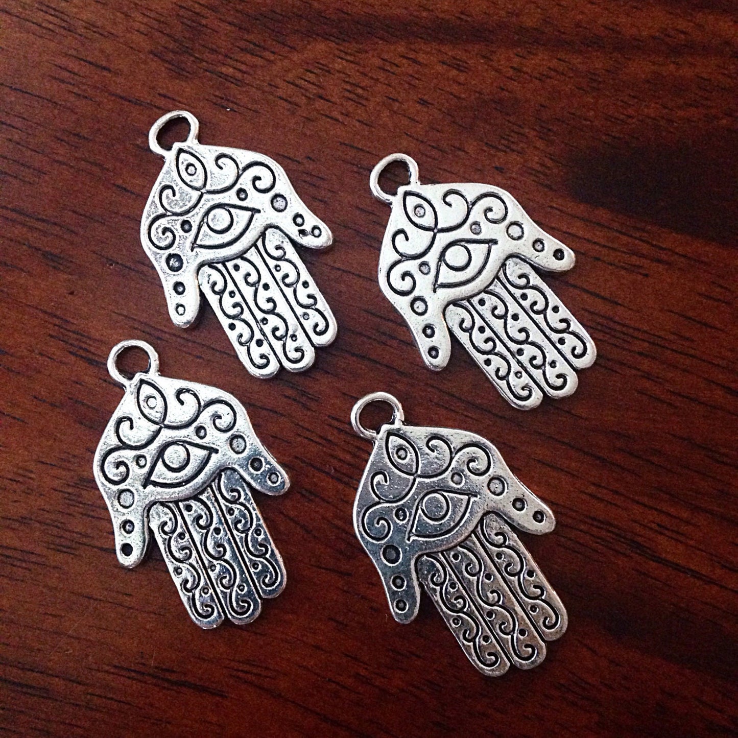 8 Large Hamsa Hand Charms, Antique Silver Charms, Hamsa Hand Pendant, Buddhist Gifts, Yoga Charms, Om, Buddha, CraftsAnd Jewelry Supplies