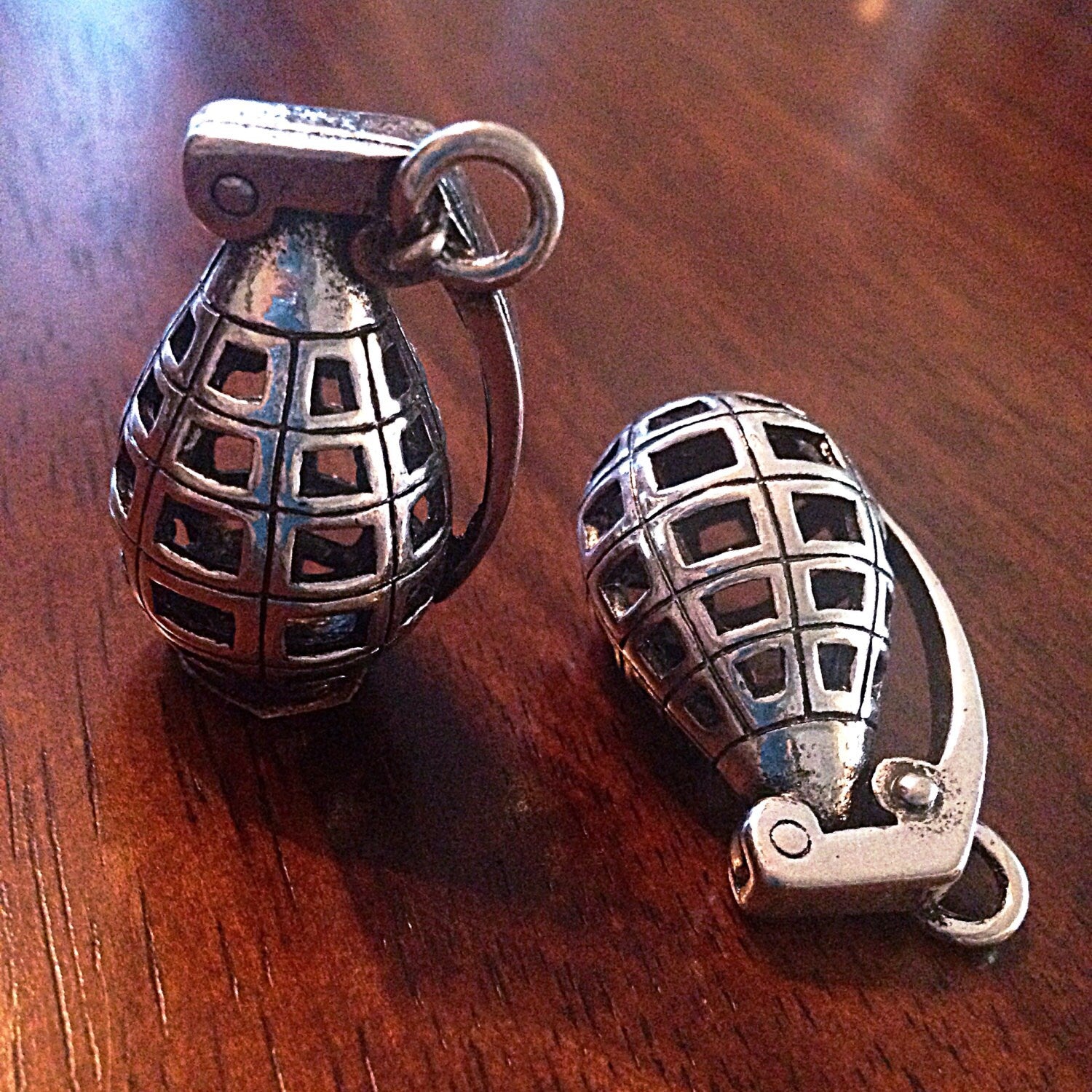 2 Grenade Charms, Antique Silver Charms, 3D Grenade Charms, Hand Grenade Pendants, Explosive Charms, Jewelry and Craft Supplies, Findings