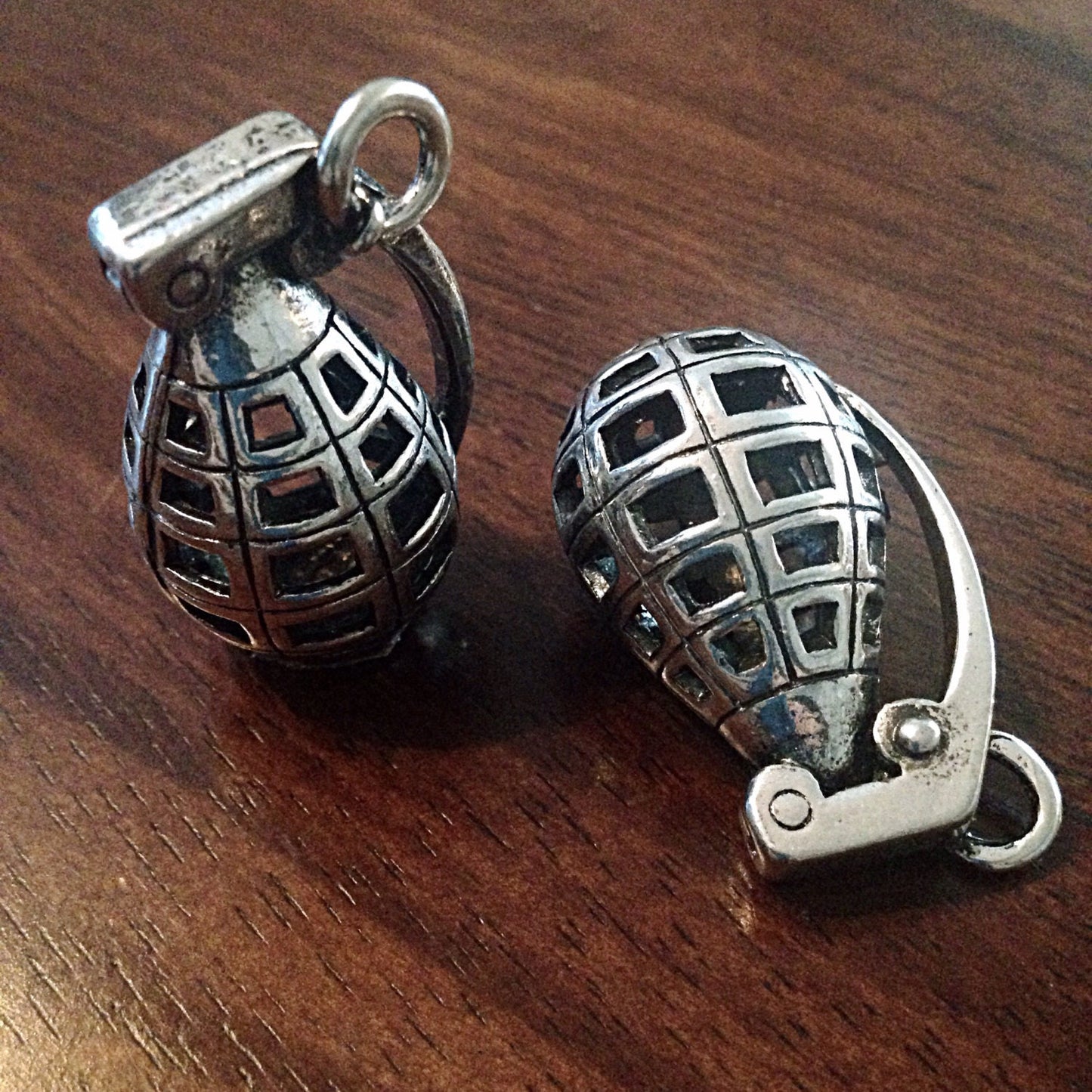 2 Grenade Charms, Antique Silver Charms, 3D Grenade Charms, Hand Grenade Pendants, Explosive Charms, Jewelry and Craft Supplies, Findings