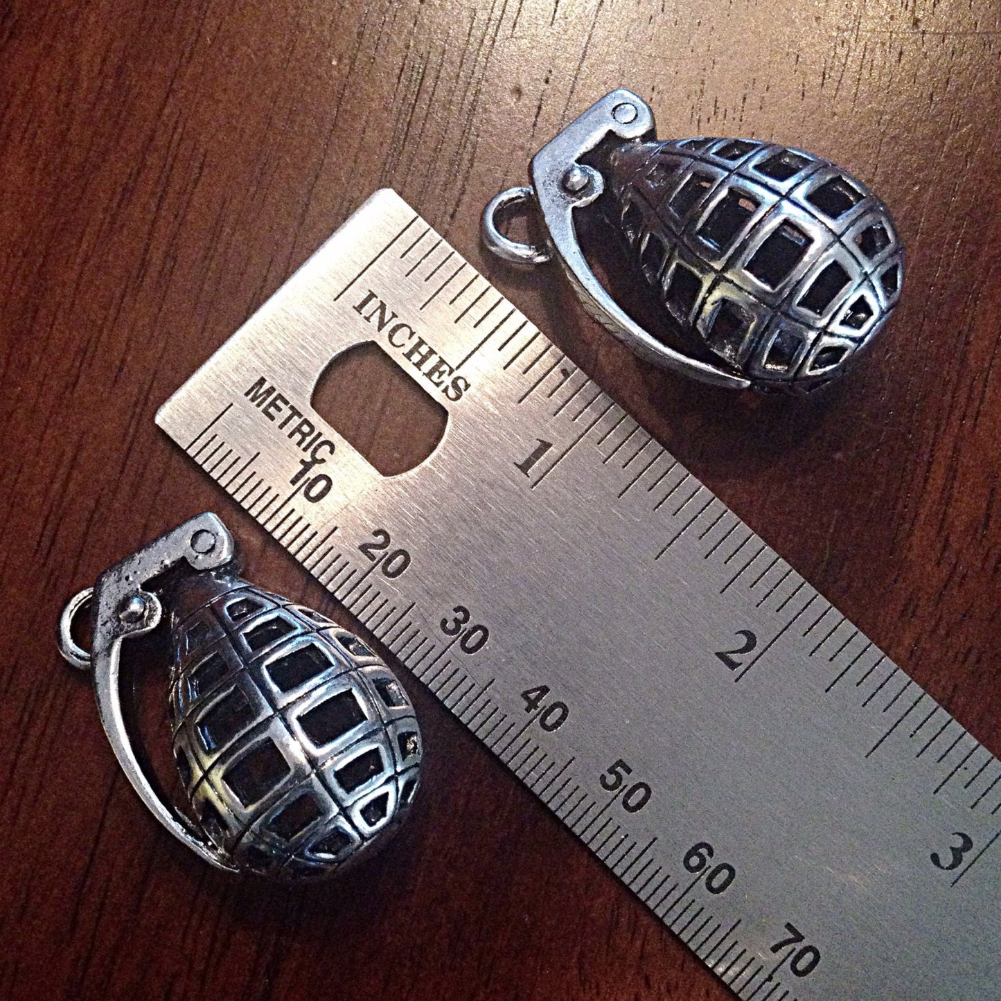 2 Grenade Charms, Antique Silver Charms, 3D Grenade Charms, Hand Grenade Pendants, Explosive Charms, Jewelry and Craft Supplies, Findings