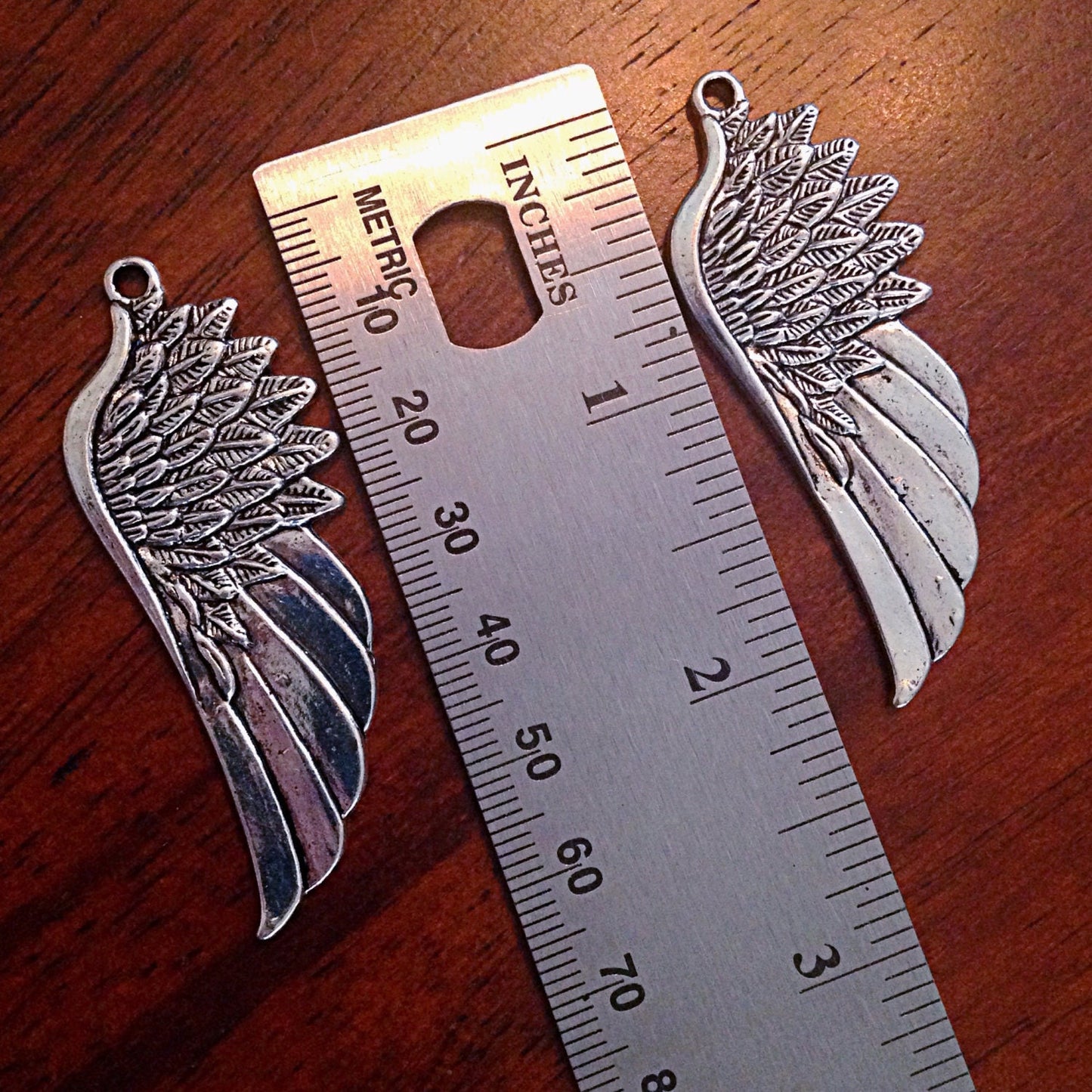 5 Large Silver Wing Pendants, Antique Silver Wing, Angel Wing Charms, Feather Charms, Crafts and Jewelry Making Supplies and Findings