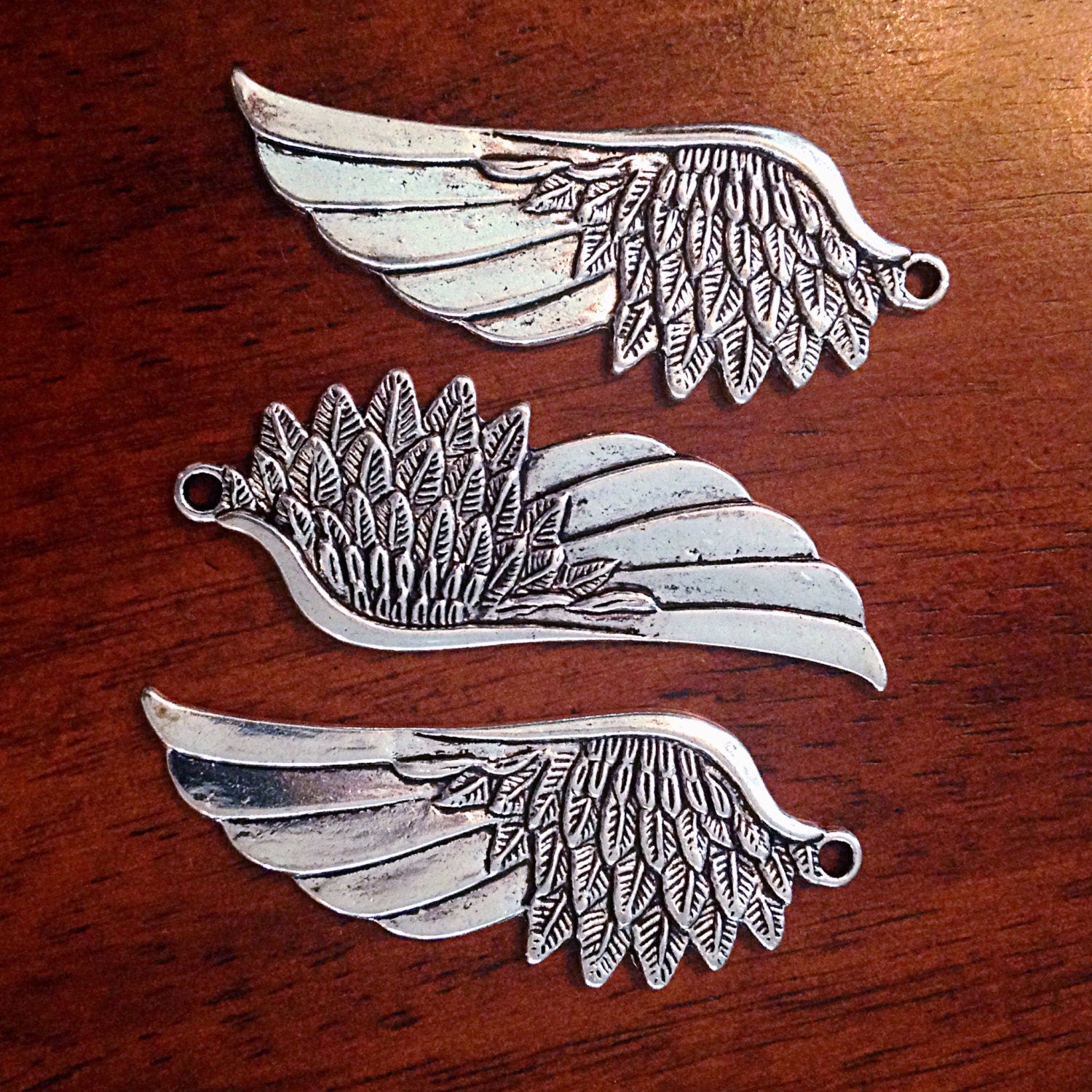 5 Large Silver Wing Pendants, Antique Silver Wing, Angel Wing Charms, Feather Charms, Crafts and Jewelry Making Supplies and Findings