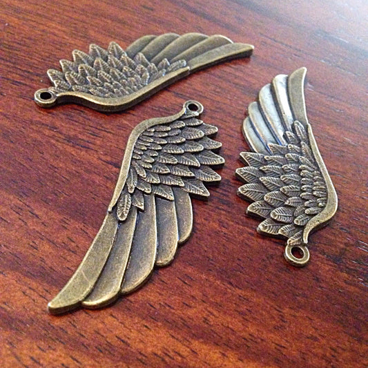 5 Large Bronze Wing Pendants, Antique Bronze Wing, Angel Wing Charms Wing Charms, Crafts and Jewelry Making Supplies and Findings