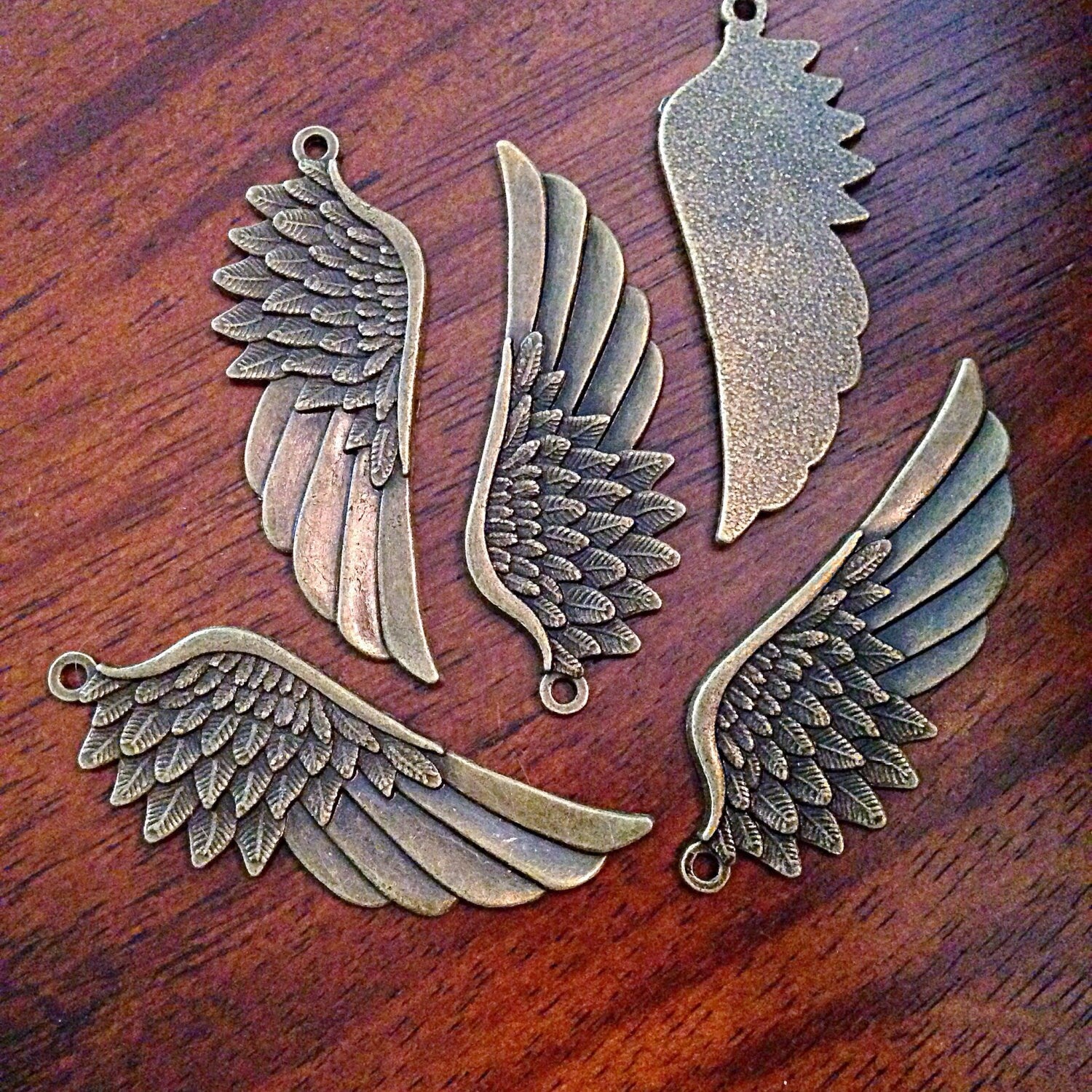 5 Large Bronze Wing Pendants, Antique Bronze Wing, Angel Wing Charms Wing Charms, Crafts and Jewelry Making Supplies and Findings
