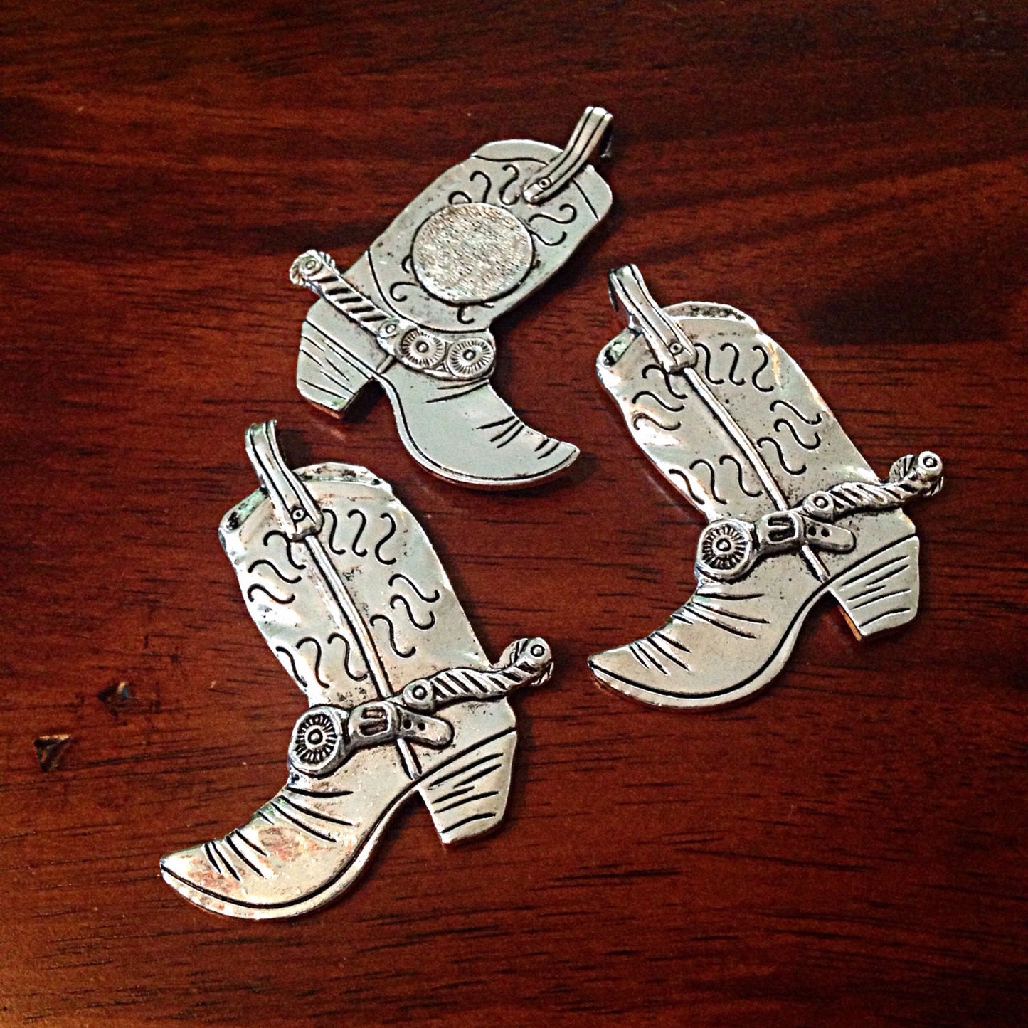 2 Silver Boot Pendants, Antique Silver Cowboy Boot Charms, Double Sided Boot Pendants, Large Boot Charms, Craft and Jewelry Supplies