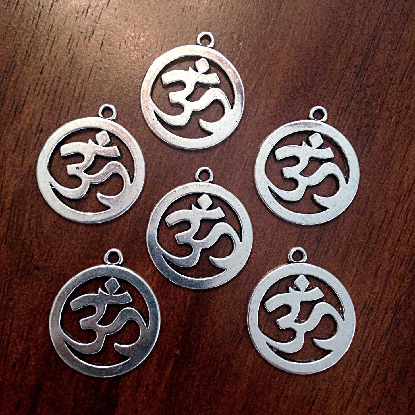 6 Large OM Charms, Antique Silver Charms, Silver OM Charms, Yoga Charm, Meditation Charms, Om, Buddha, Craft and Jewelry Supplies, Findings