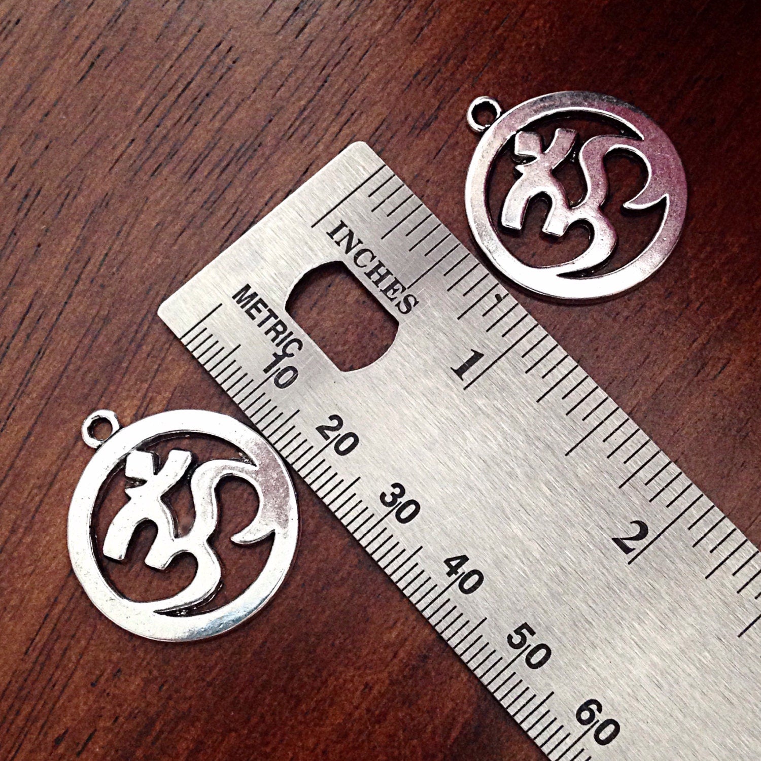 6 Large OM Charms, Antique Silver Charms, Silver OM Charms, Yoga Charm, Meditation Charms, Om, Buddha, Craft and Jewelry Supplies, Findings