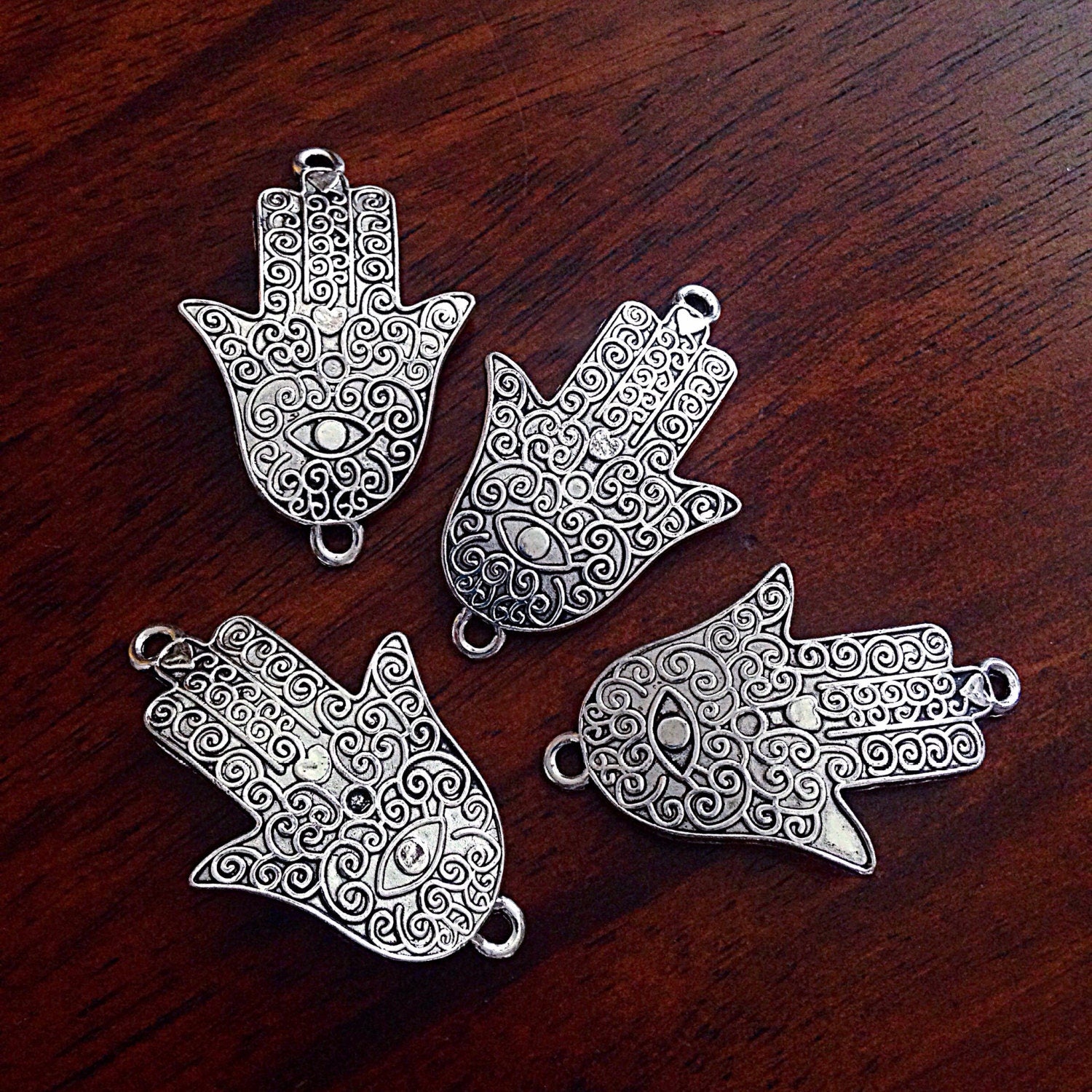 3 Large Connector Charms, Antique Silver Charms, Hamsa Hand Pendant, Yoga Charm, Meditation Charms, Om, Buddha, CraftsAnd Jewelry Supplies
