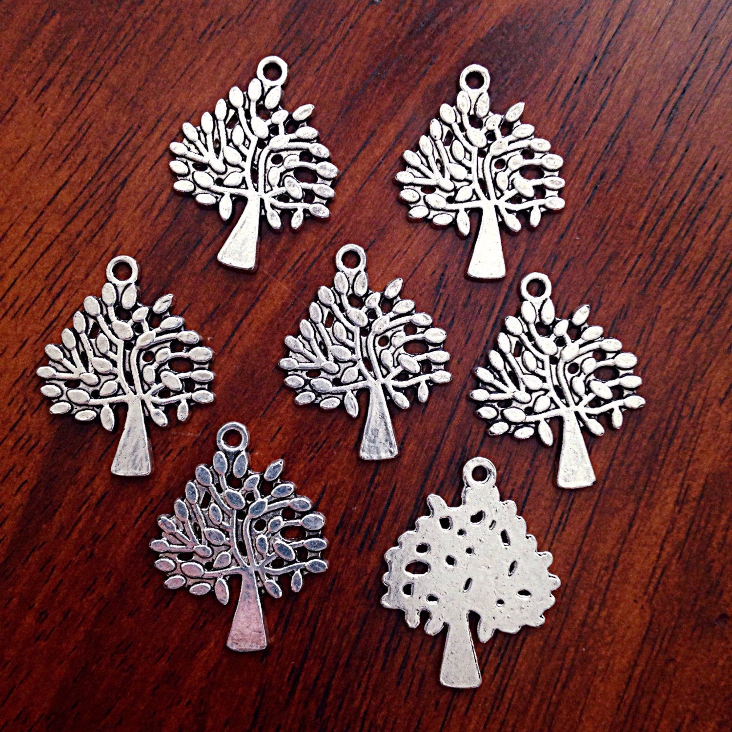 7 Large Tree of Life Charms, Antique Silver Charms, Tree of Life, Yoga Charm, Meditation Charms, Om, Buddha, Crafts and Jewelry Supplies
