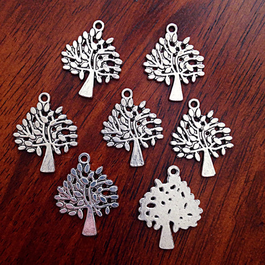 7 Large Tree of Life Charms, Antique Silver Charms, Tree of Life, Yoga Charm, Meditation Charms, Om, Buddha, Crafts and Jewelry Supplies