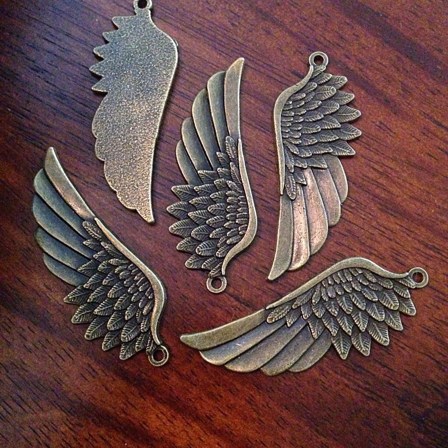 5 Large Bronze Wing Pendants, Antique Bronze Wing, Angel Wing Charms Wing Charms, Crafts and Jewelry Making Supplies and Findings
