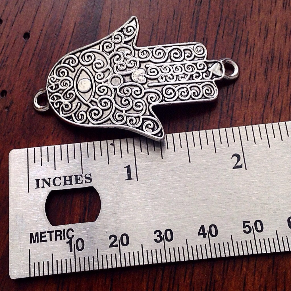 3 Large Connector Charms, Antique Silver Charms, Hamsa Hand Pendant, Yoga Charm, Meditation Charms, Om, Buddha, CraftsAnd Jewelry Supplies