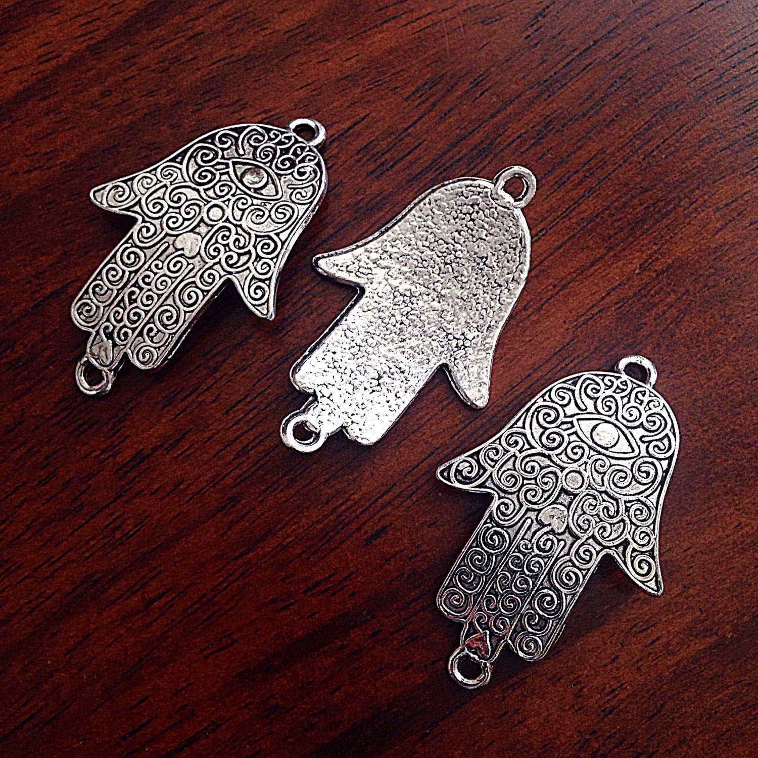3 Large Connector Charms, Antique Silver Charms, Hamsa Hand Pendant, Yoga Charm, Meditation Charms, Om, Buddha, CraftsAnd Jewelry Supplies