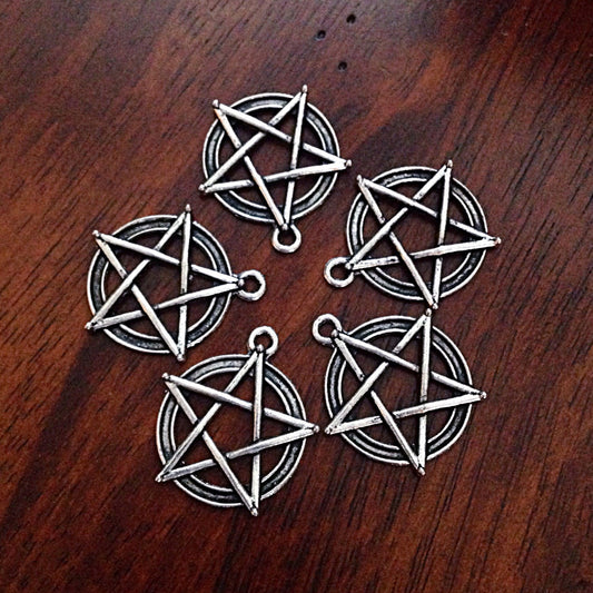 12 Large Pentagram Charms, Antique Silver Charms, Star Charms, Pentagram, Antique Silver Pentagram Pendants, Crafts and Jewelry Supplies