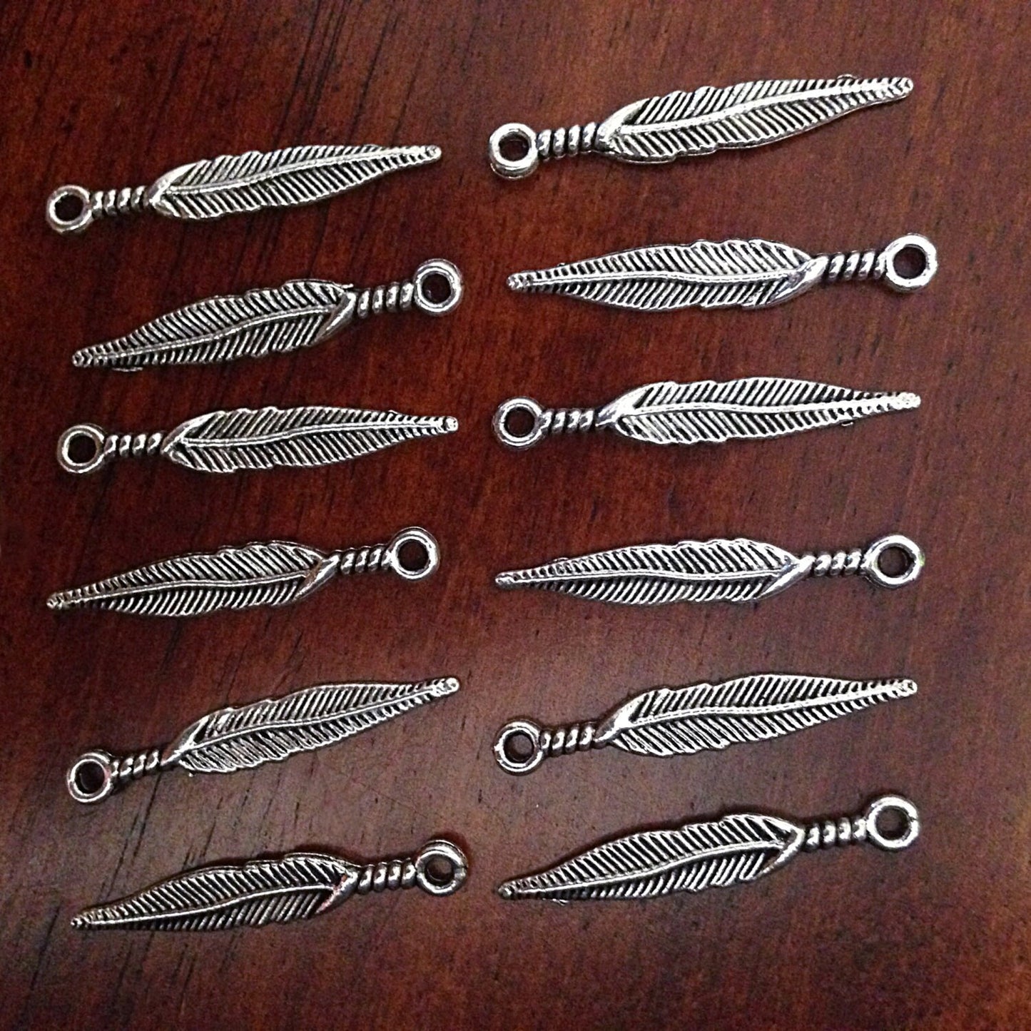 Bulk 25 Feather Charms, Antique Silver Charms, Curved Feather Charms, Indian Feather Charms, Crafts and Jewelry Supplies, Finding