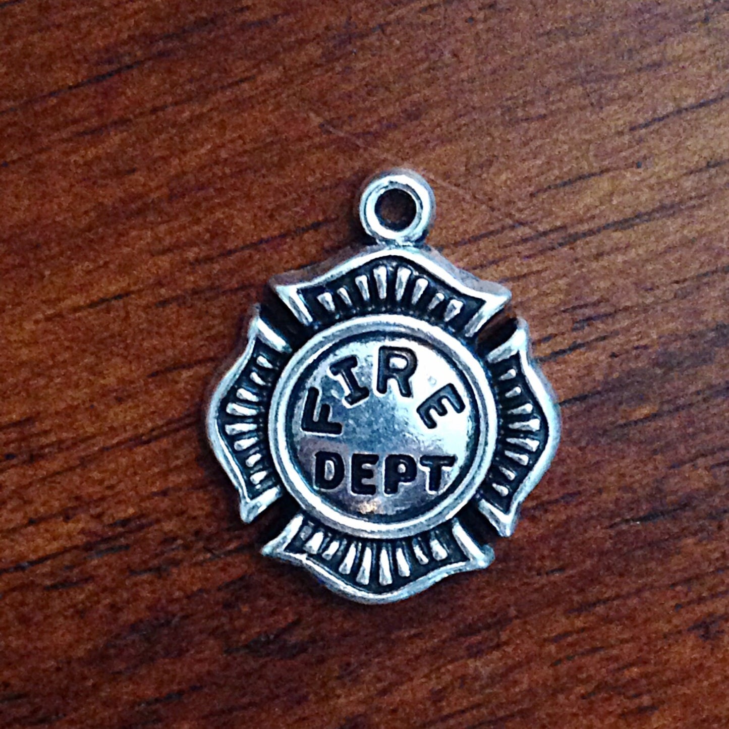 4 Fire Dept Charms, Antique Silver Charms, Fireman Badge Charms, Fire Department Charms, Craft and Jewelry Supplies, Findings