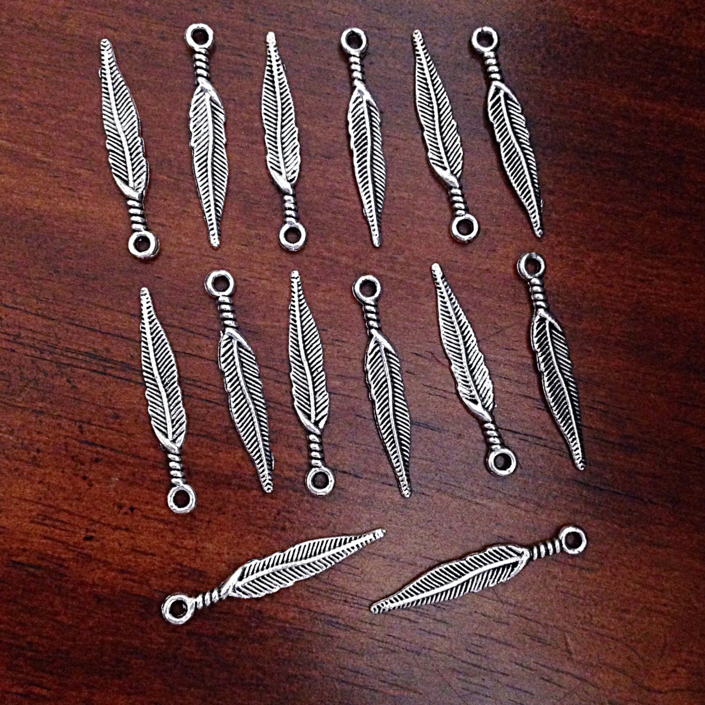Bulk 25 Feather Charms, Antique Silver Charms, Curved Feather Charms, Indian Feather Charms, Crafts and Jewelry Supplies, Finding