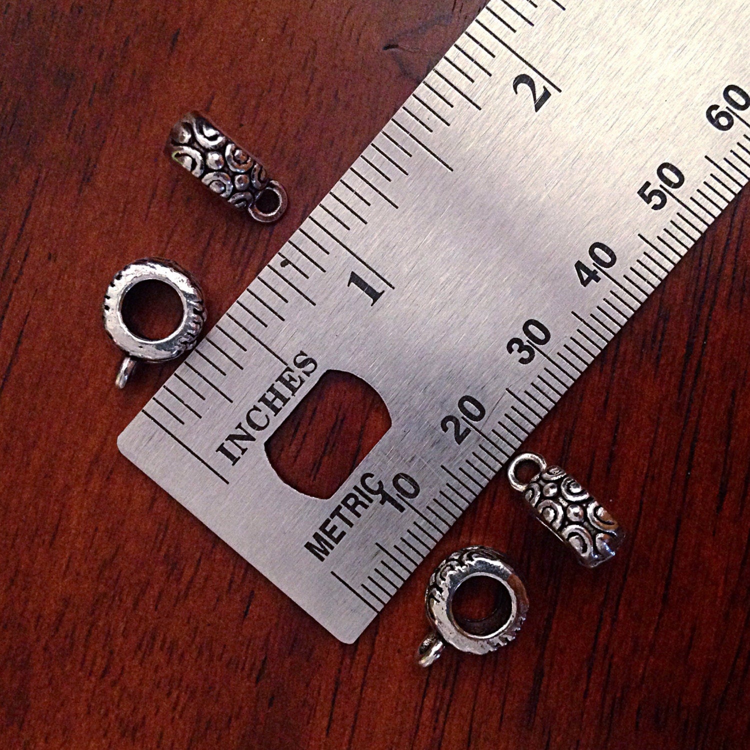 Bail Beads, 12pcs, Bails, Bail Connectors, Silver Spacer Beads, Big Hole Beads, Connector Charms, Bail Charms, Craft Supplies, Findings