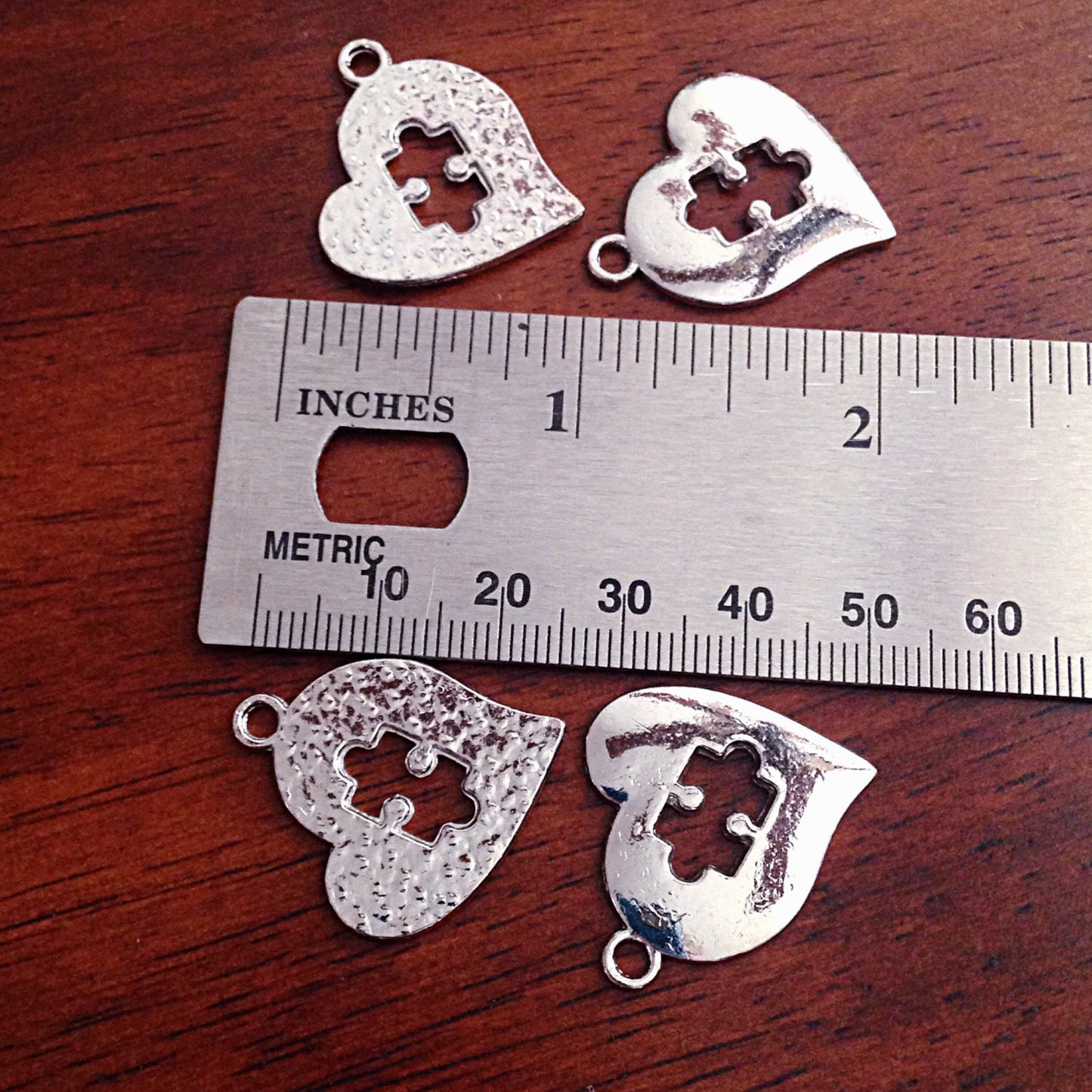 8 Autism Charms, Antique Silver Heart Charms, Autism Charm, Puzzle Charms, Double Sided Heart Charm, Craft and Jewelry Supplies, Findings