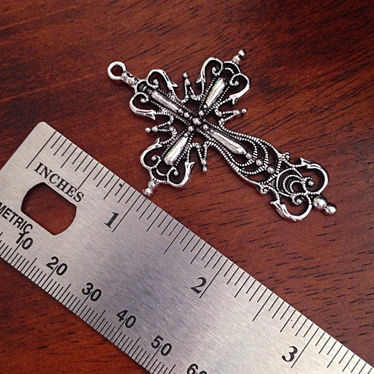 4 Large Silver Cross Pendants, Cross Charms, Double Sided Silver Cross Pendant, Fancy Cross Pendants, Rosary Cross, Rosary Charms, Findings