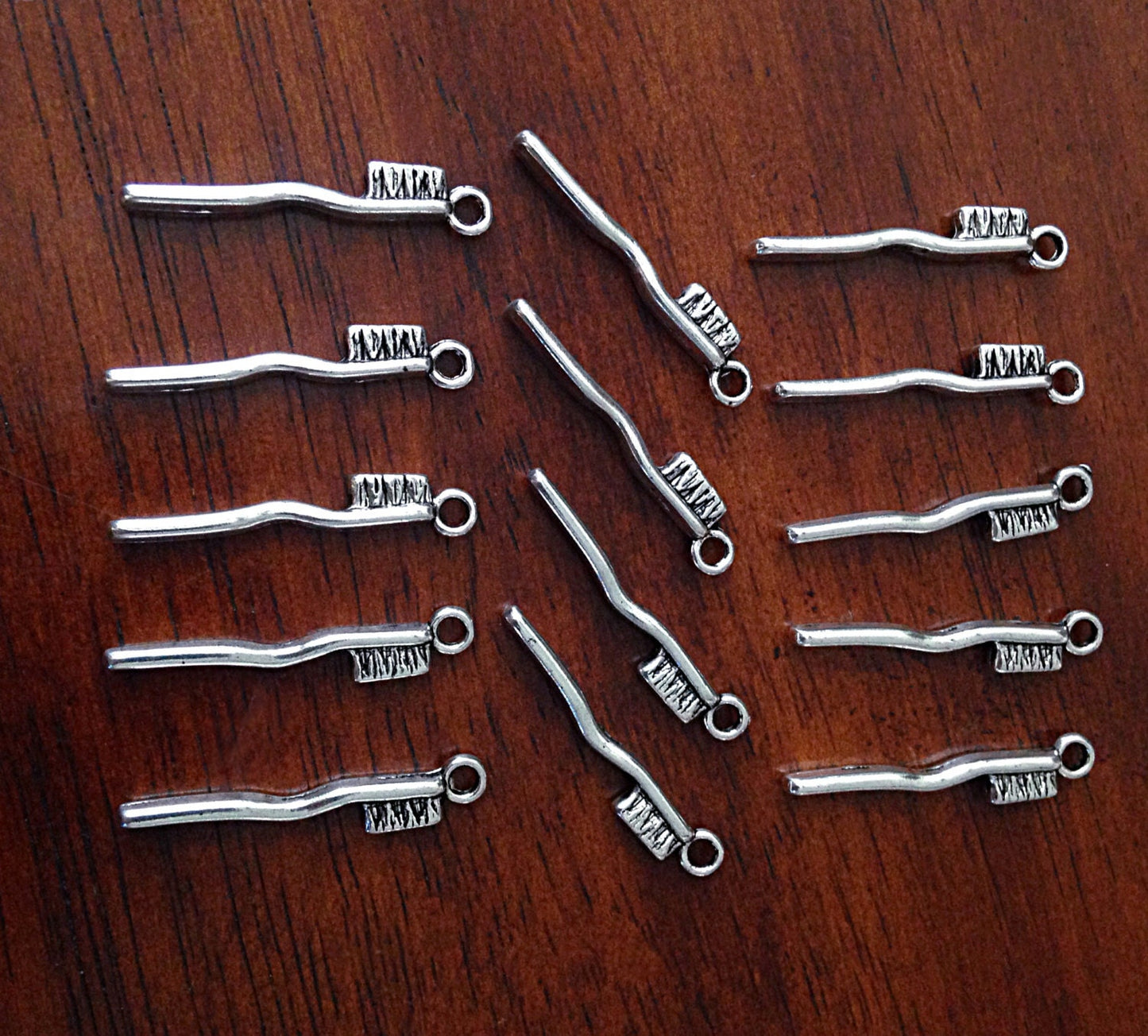 8pcs, Toothbrush Charms, Antique Silver Toothbrush Charms, 3-D Toothbrush Charms, Double Sided Toothbrush Charms, Findings, Jewelry Supplies