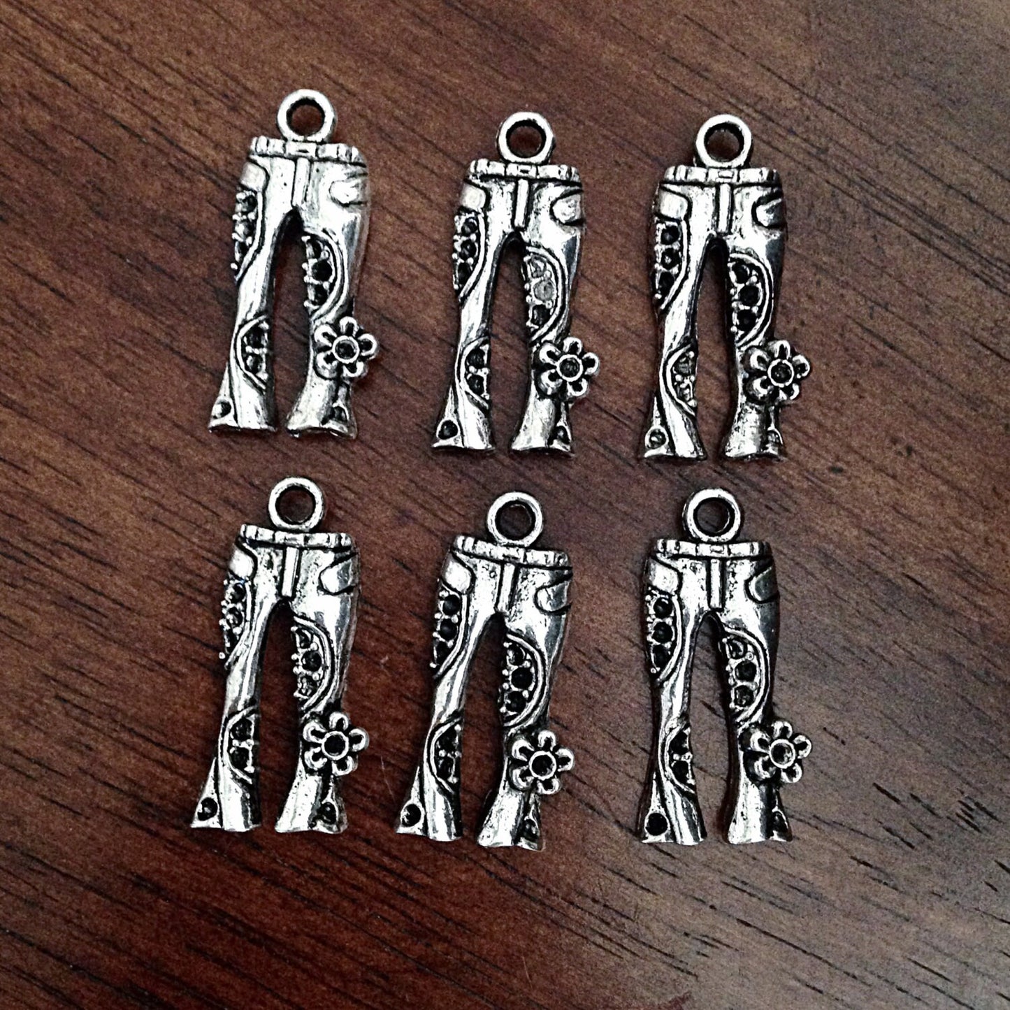 10 Silver Jeans Charms, Antique Silver Jeans Charms, Hippie Charms, Pants Charms, Flower Charms, Craft and Jewelry Supplies, Findings