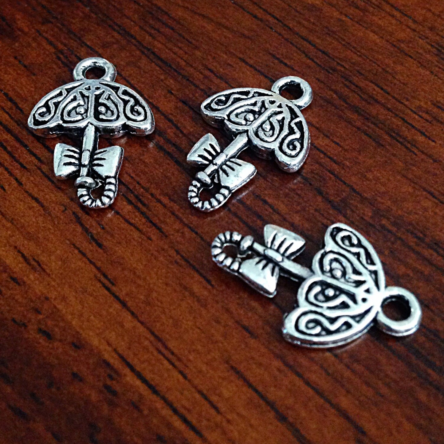 Bulk 25 Umbrella Charms, Antique Silver Umbrella Charms, Connector Charms, Bow Charms, Parasol Charms, Jewelry and Craft Supplies, Findings
