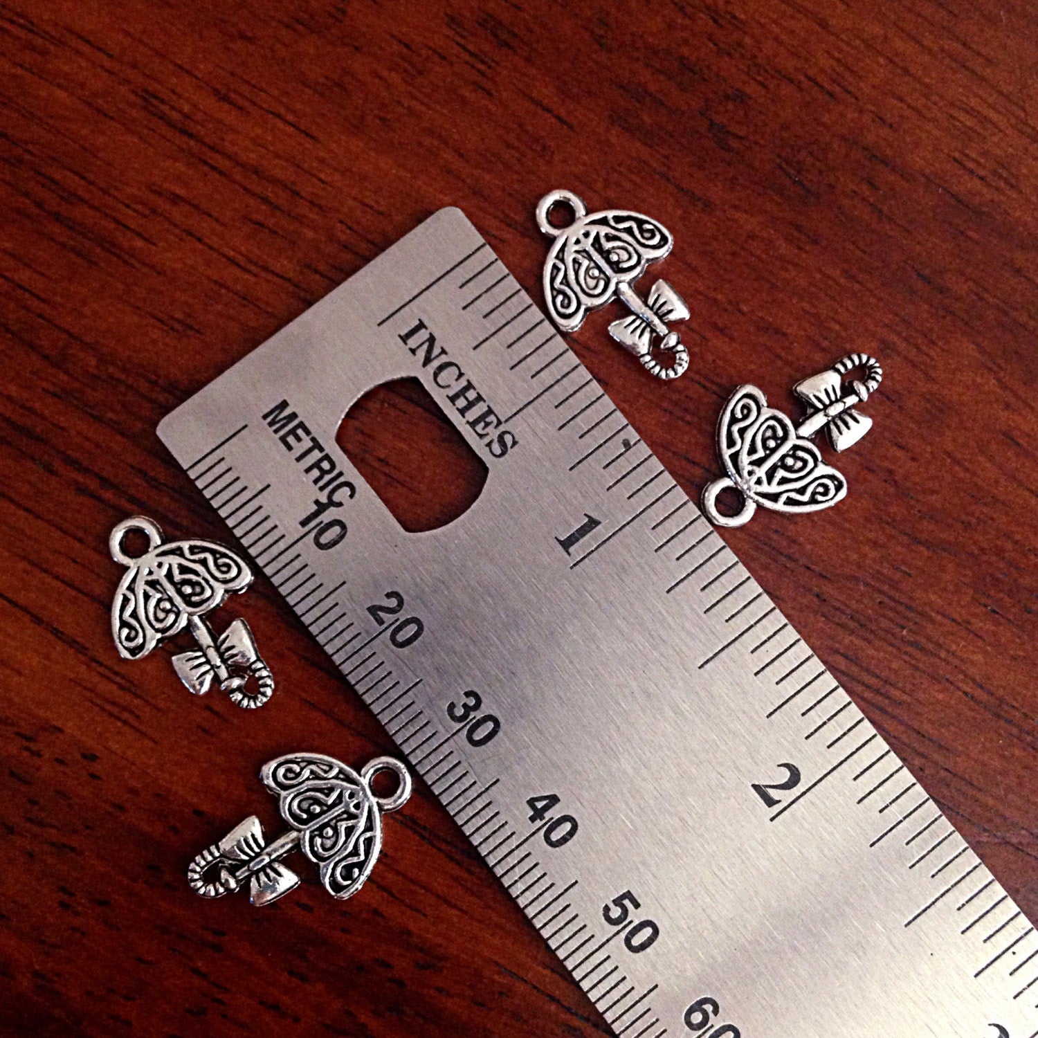 Bulk 25 Umbrella Charms, Antique Silver Umbrella Charms, Connector Charms, Bow Charms, Parasol Charms, Jewelry and Craft Supplies, Findings