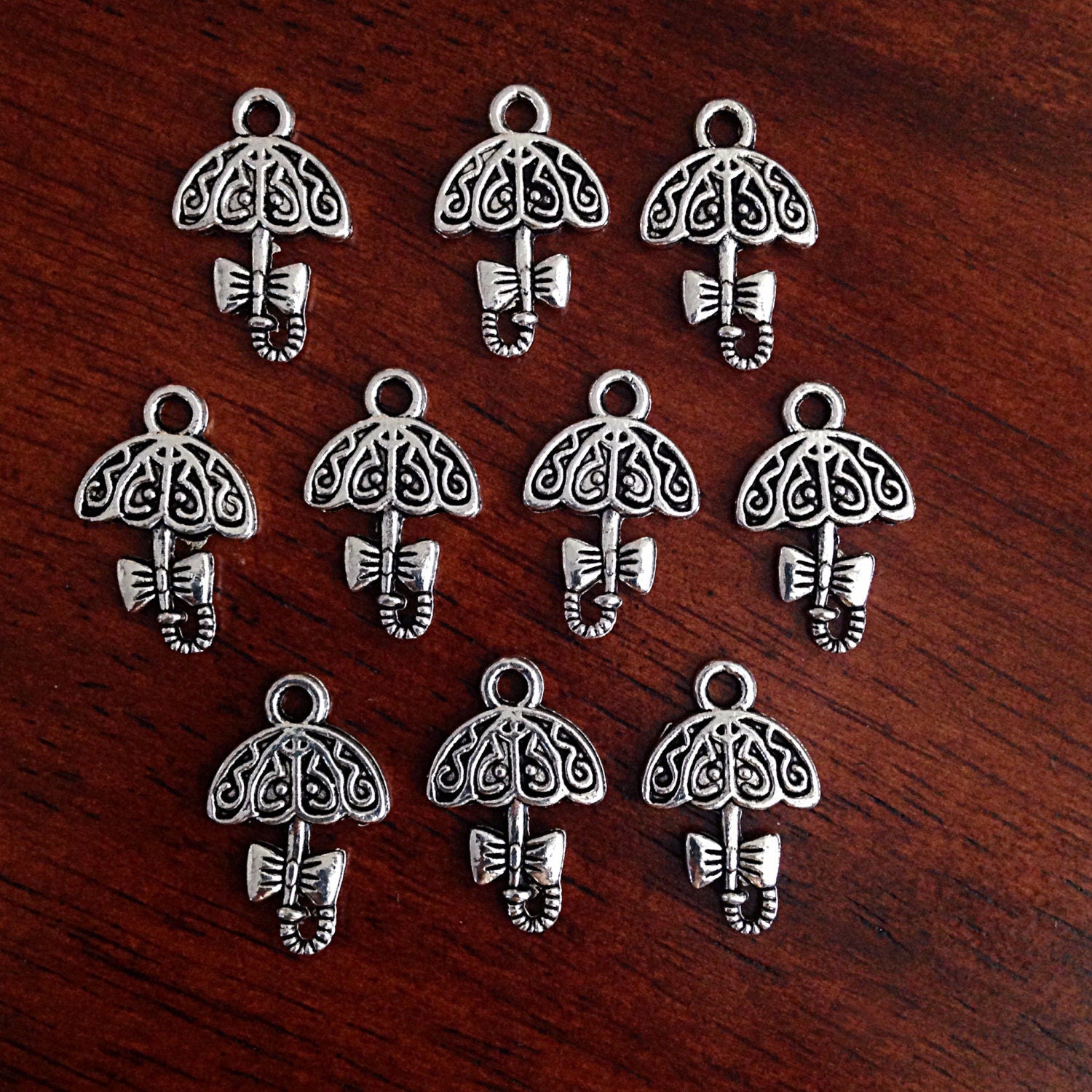 Bulk 25 Umbrella Charms, Antique Silver Umbrella Charms, Connector Charms, Bow Charms, Parasol Charms, Jewelry and Craft Supplies, Findings