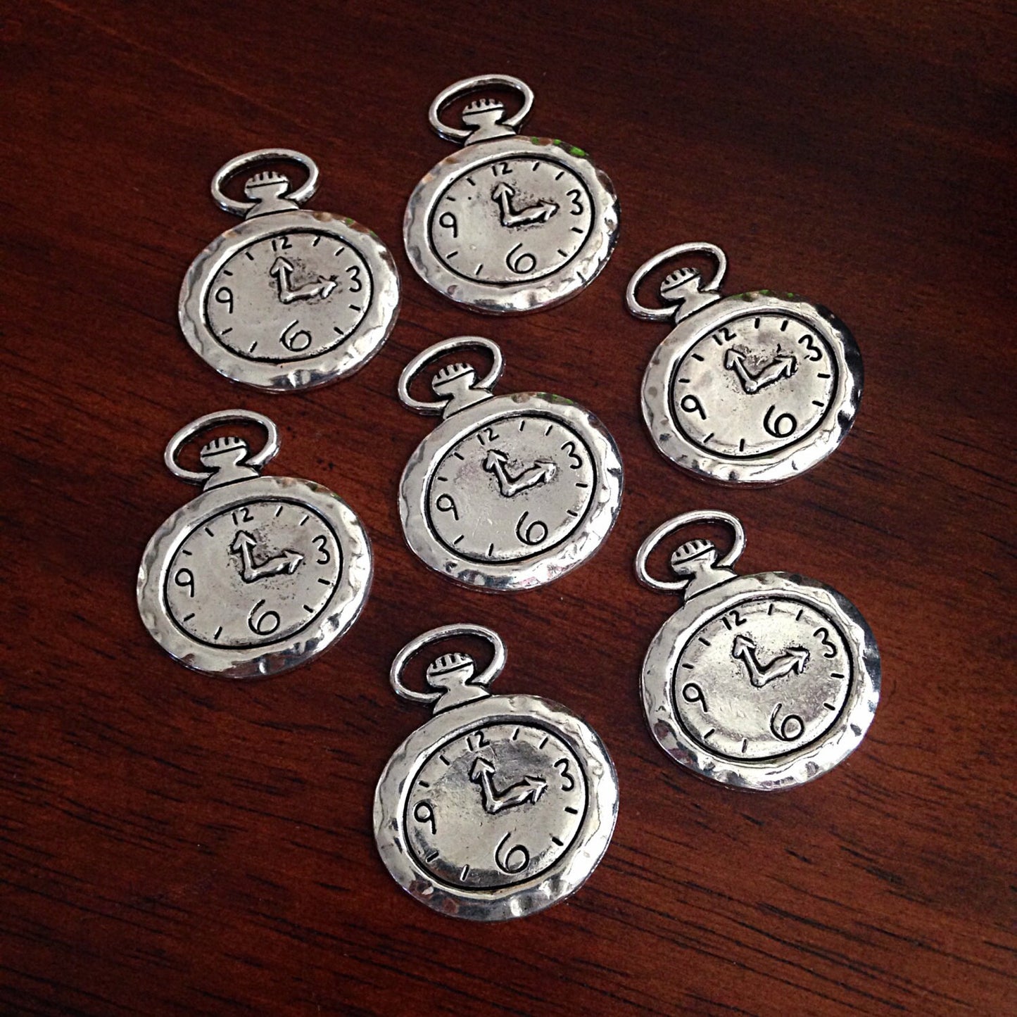 7 Silver Clock Charms, Antique Silver Clock Charms, Clock Pendants, Time Charms, Travel Charms, Findings, Crafts and Jewelry Supplies