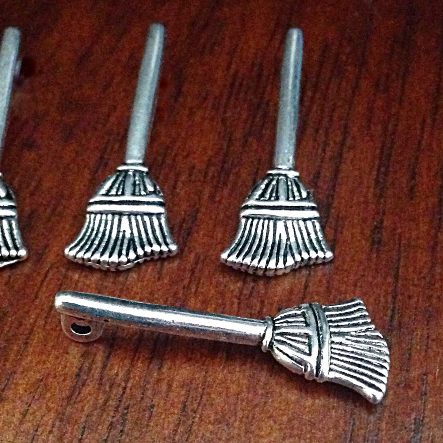 10 Broom Charms, Antique Silver Broom Charms, Halloween Charms, Witch Charms, Straw Broom Charms, Craft and Jewelry Supplies, Findings