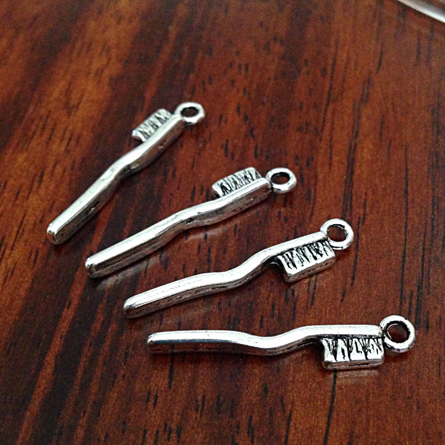 20pcs,Toothbrush Charms, Antique Silver Charms, 3-D Toothbrush Charms, Double Sided Toothbrush Charms, Findings, Jewelry Supplies