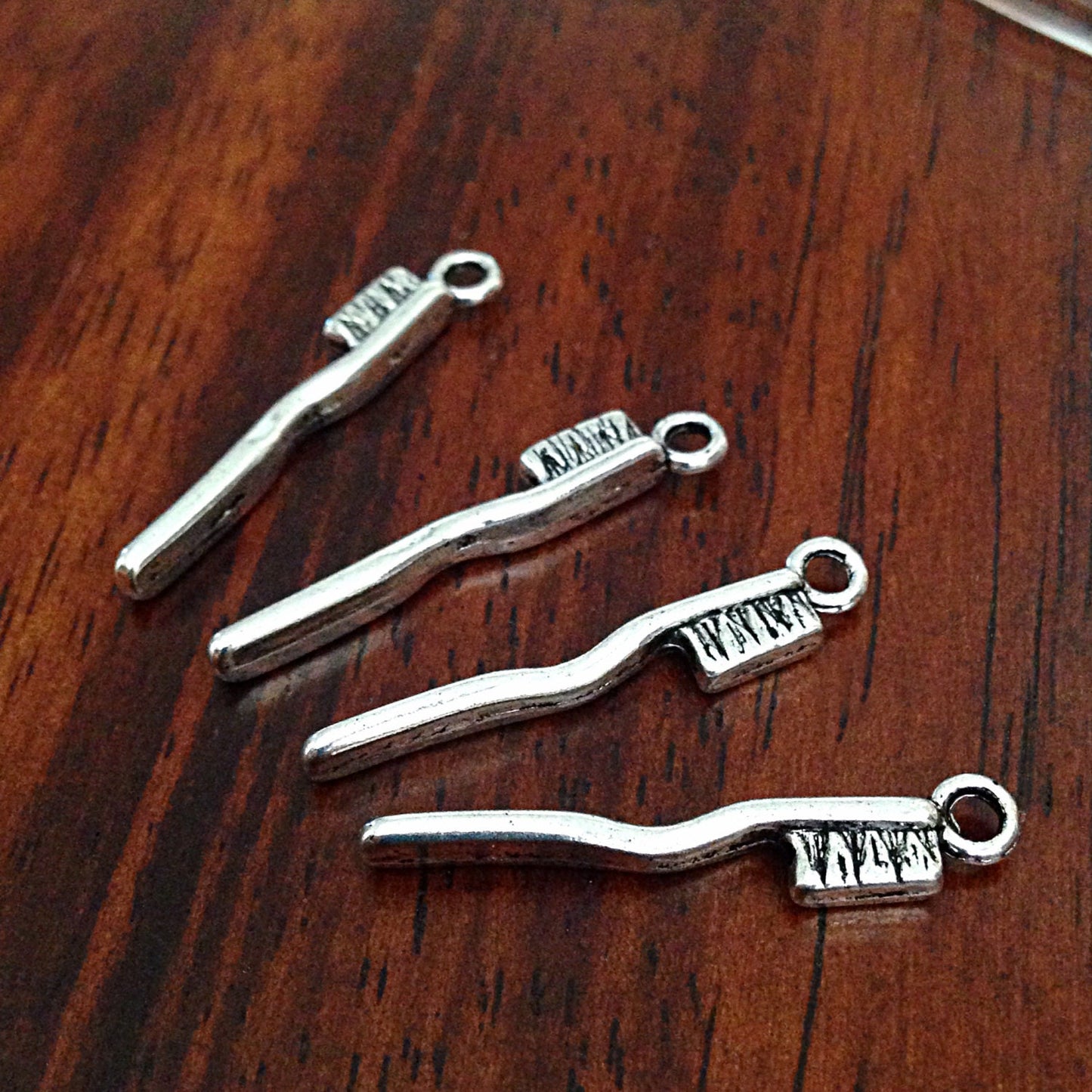 8pcs, Toothbrush Charms, Antique Silver Toothbrush Charms, 3-D Toothbrush Charms, Double Sided Toothbrush Charms, Findings, Jewelry Supplies