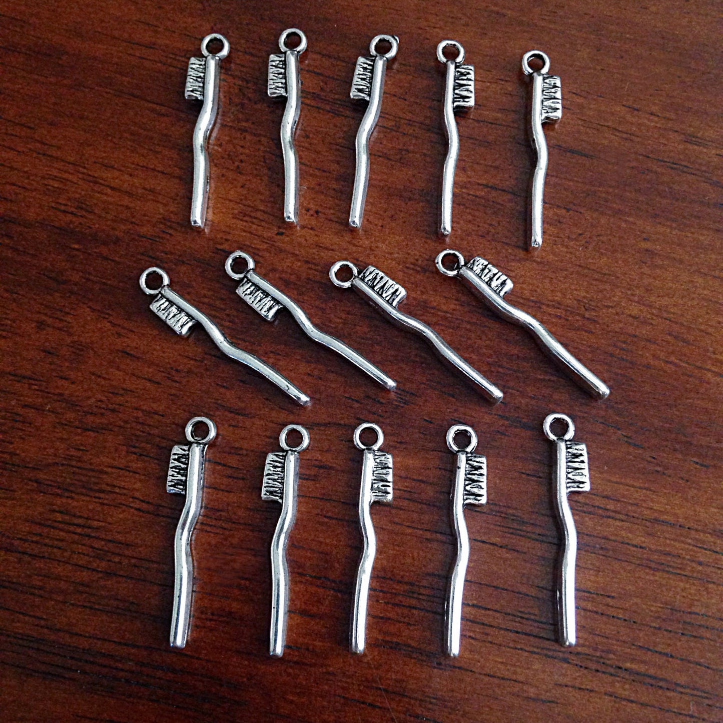 20pcs,Toothbrush Charms, Antique Silver Charms, 3-D Toothbrush Charms, Double Sided Toothbrush Charms, Findings, Jewelry Supplies