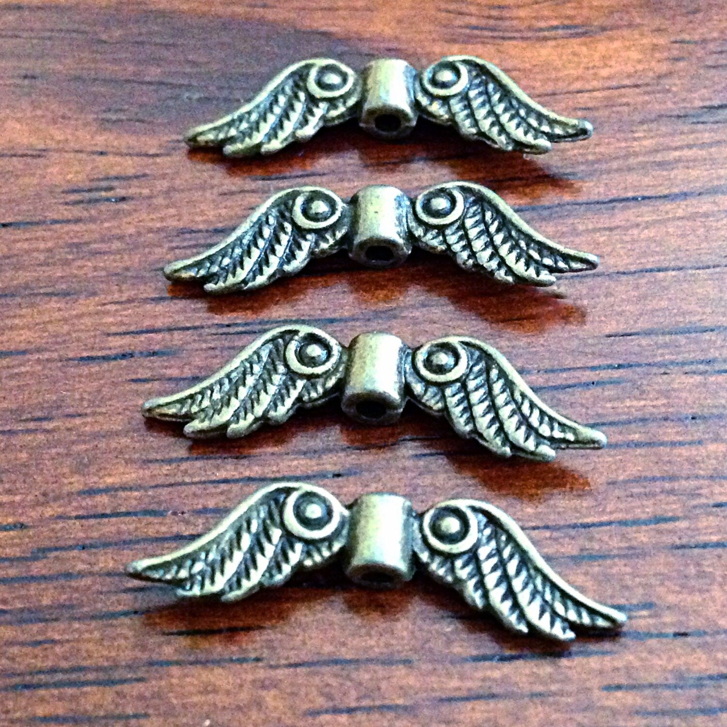 Bulk 25 Spacer Wing Charms, Angel Wing Charms, Antique Bronze Charms, Connector Charms, Spacer Beads, Bronze Connector Wing Charms, Findings
