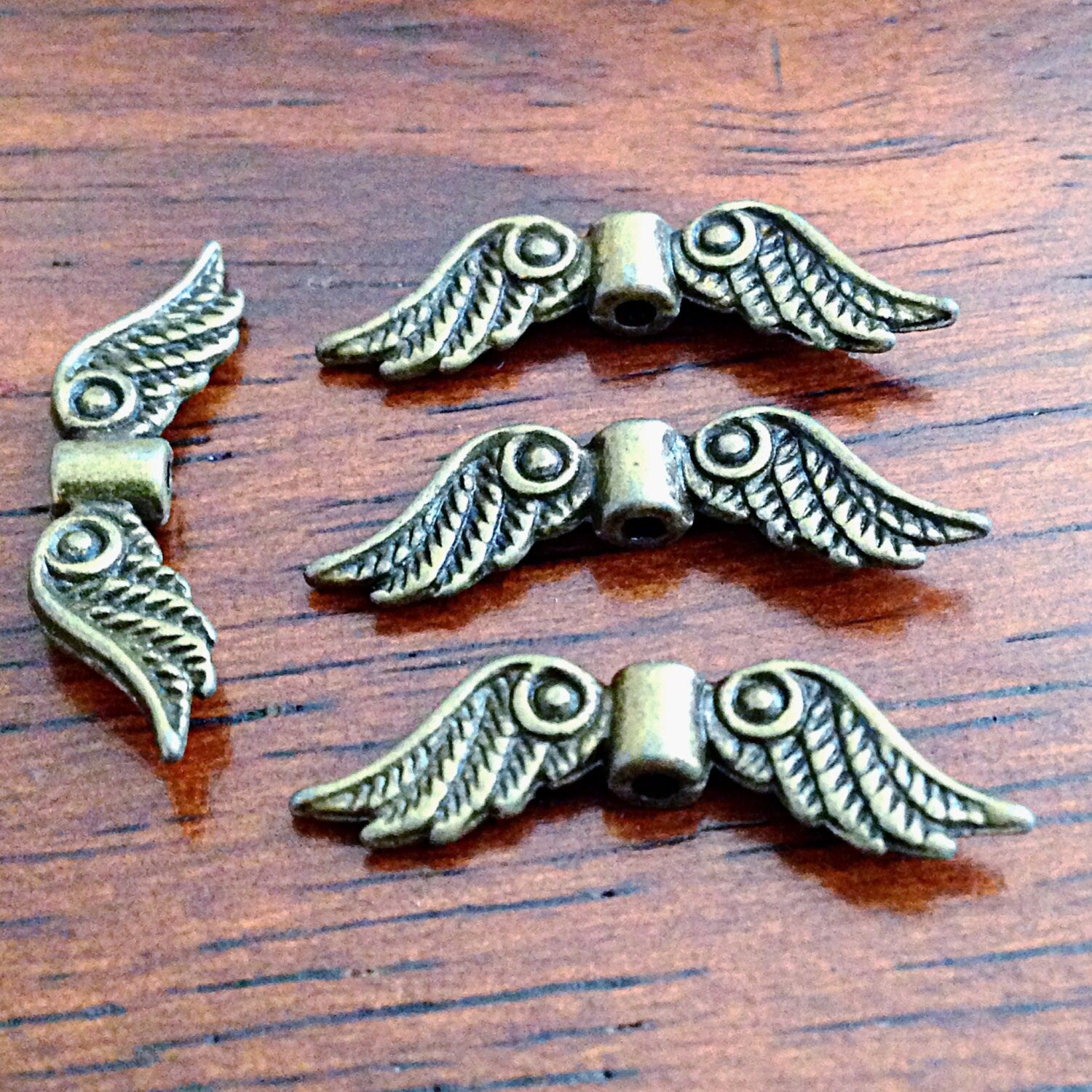 Bulk 25 Spacer Wing Charms, Angel Wing Charms, Antique Bronze Charms, Connector Charms, Spacer Beads, Bronze Connector Wing Charms, Findings