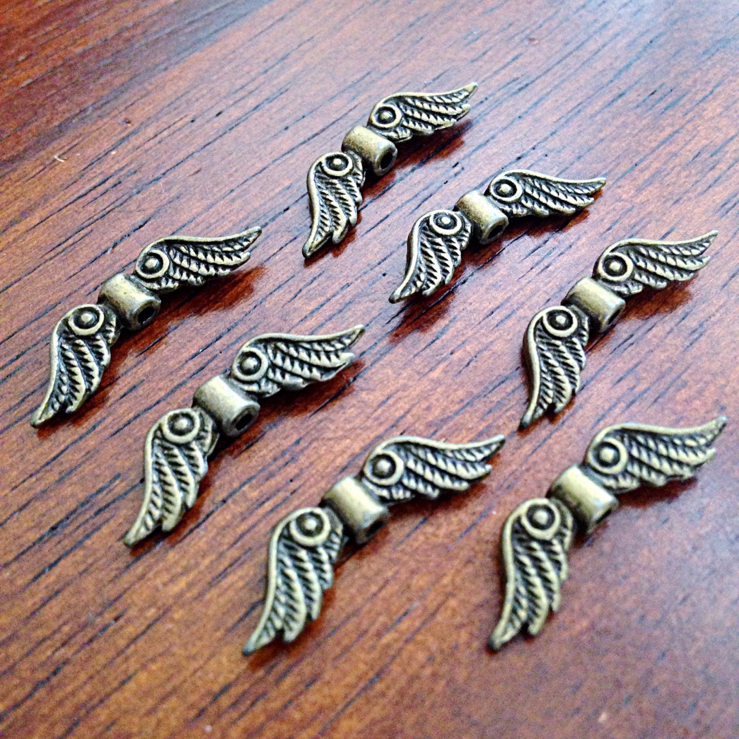 Bulk 25 Spacer Wing Charms, Angel Wing Charms, Antique Bronze Charms, Connector Charms, Spacer Beads, Bronze Connector Wing Charms, Findings