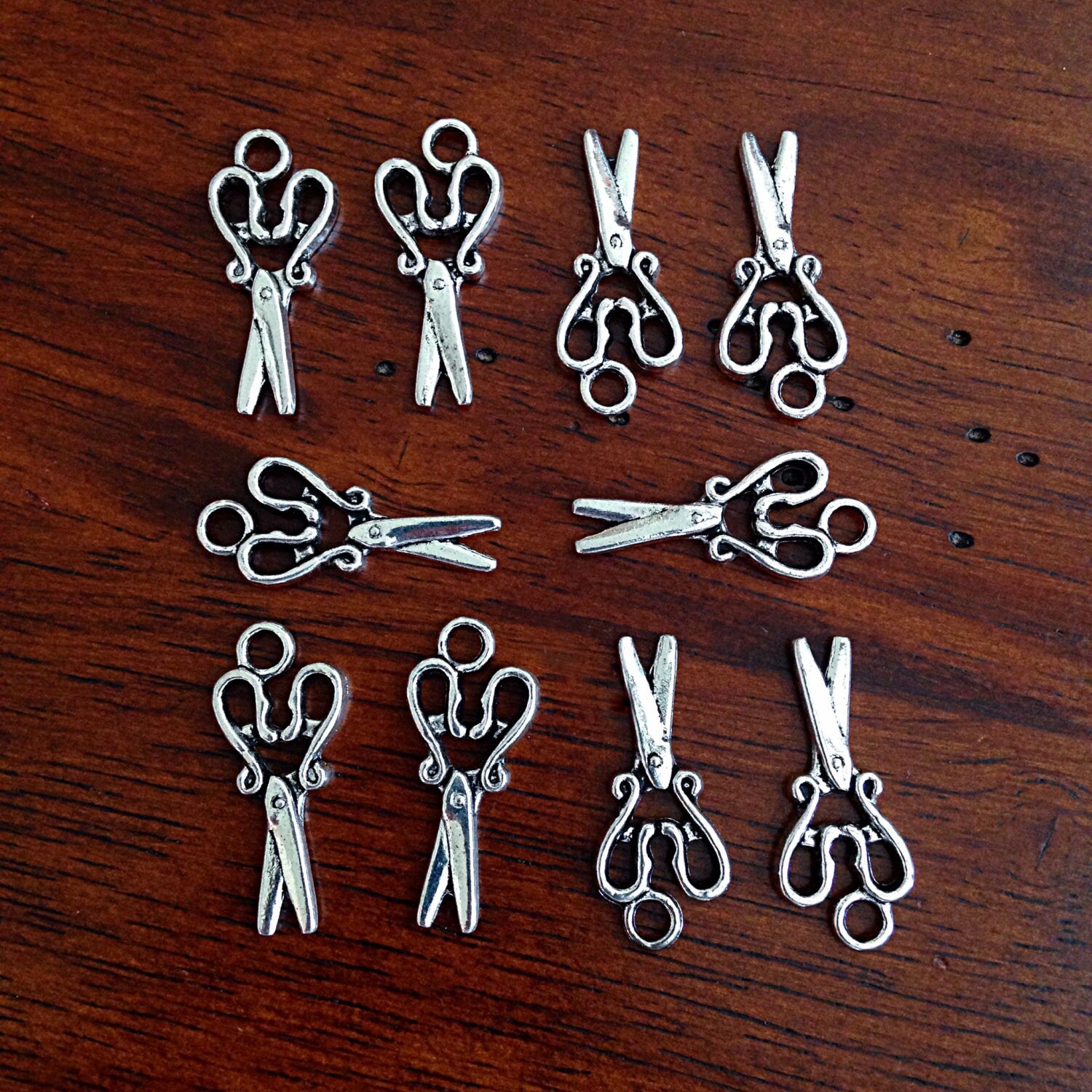 10 Scissors Charms, Antique Silver Charms, Silver Scissors, Sewings Charms, Scissor Charms, Findings, Jewelry and Craft Supplies