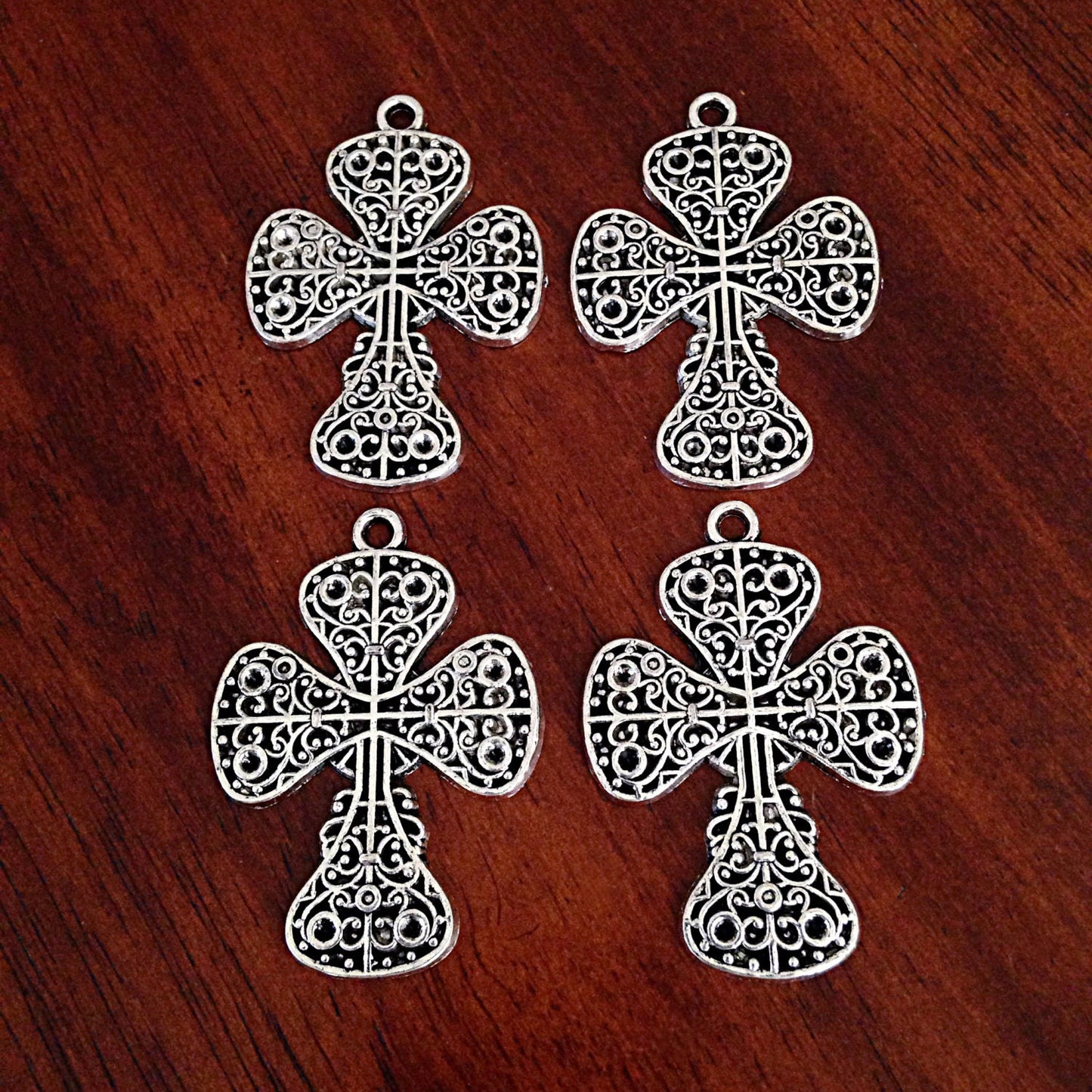 3 Large Silver Cross Pendants, Cross Charms, Antique Silver Cross, Large Charms, One Sided Cross, Pendants, Jewelry Supplies and Findings