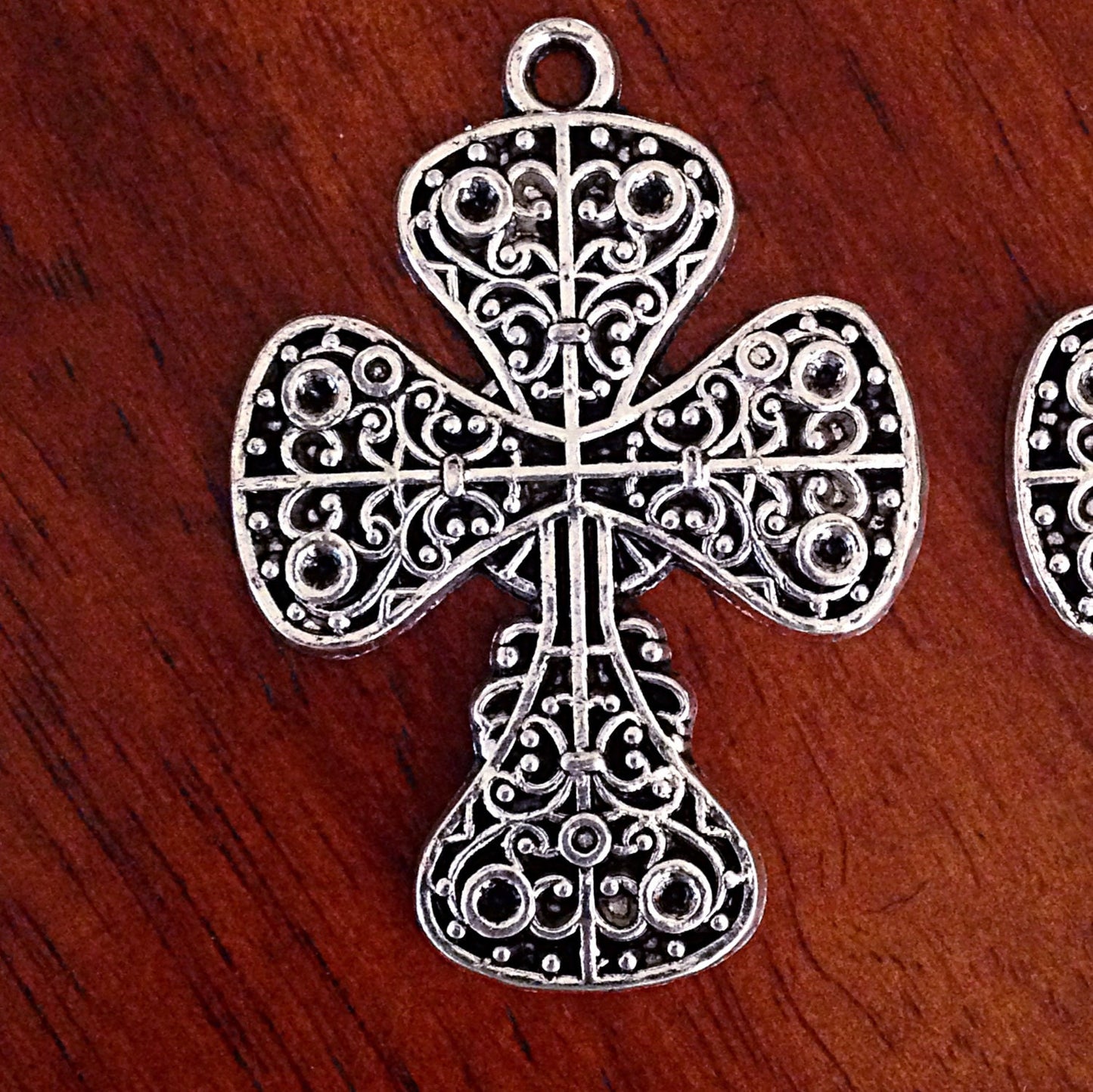 3 Large Silver Cross Pendants, Cross Charms, Antique Silver Cross, Large Charms, One Sided Cross, Pendants, Jewelry Supplies and Findings