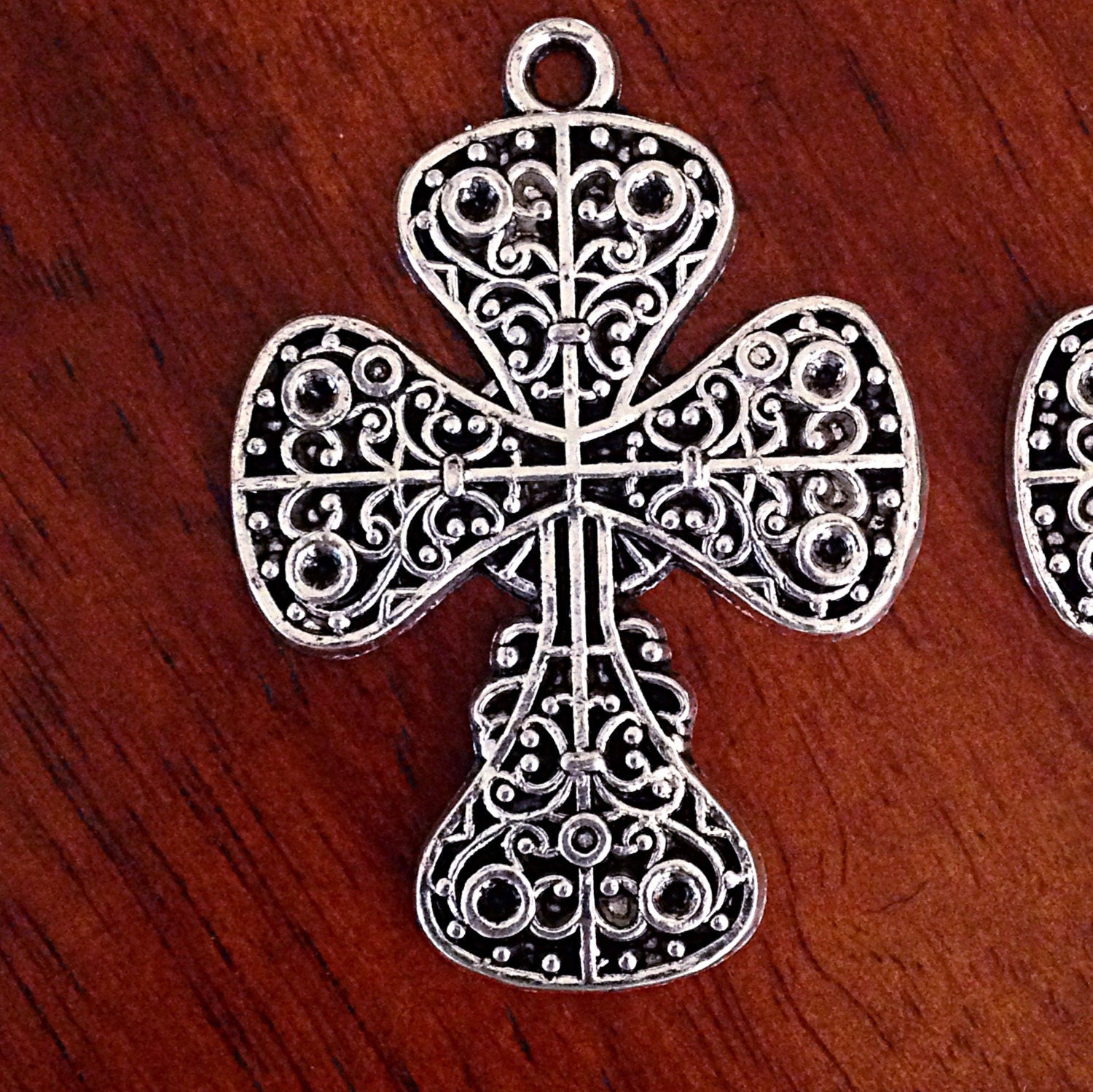 3 Large Silver Cross Pendants, Cross Charms, Antique Silver Cross, Large Charms, One Sided Cross, Pendants, Jewelry Supplies and Findings