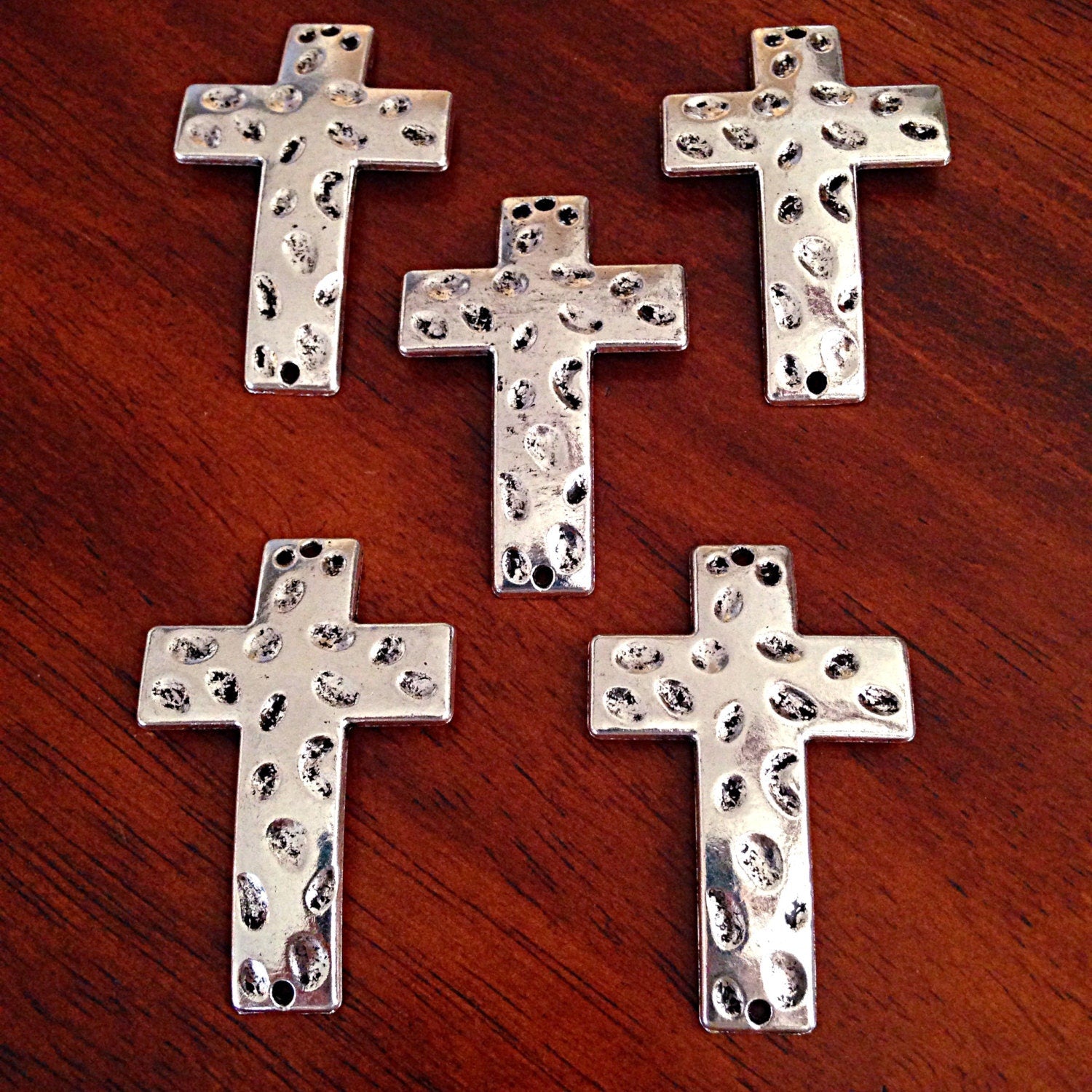 4 Large Silver Cross Pendants, Antique Silver Charm, Connector Cross Pendant, Silver Cross Charms, Bracelet Charm, Findings, Craft Supplies